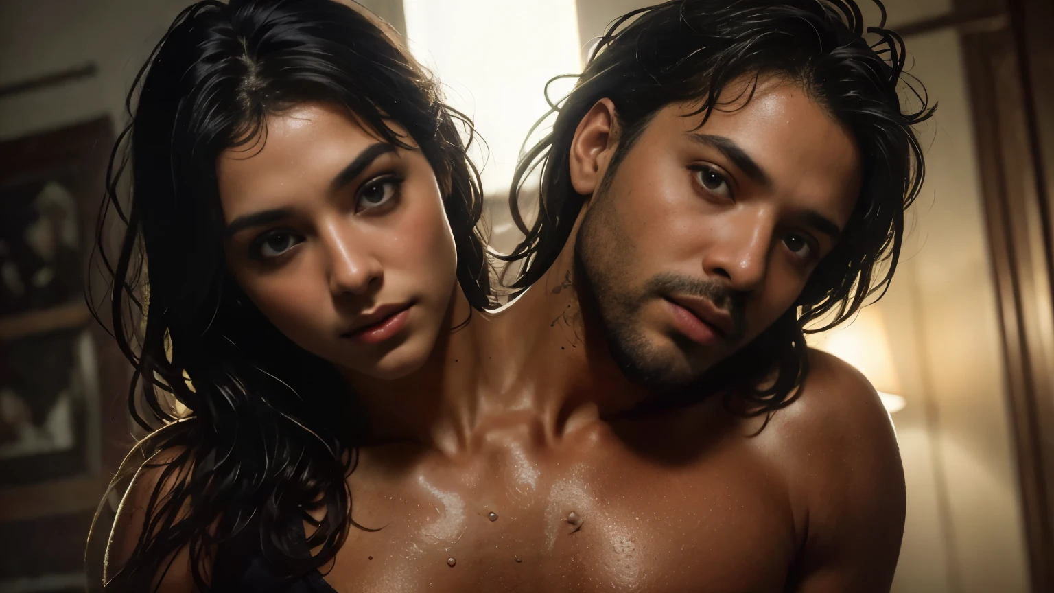 (((2heads))),1man, ((dressed like a baywatch lifeguards)),a man in the style of nocturne, black skin, pale skin, Dominican, facial hair, speedo, body hair, , ((big bulge)), thick lips, dreamy atmosphere, dark cyan and red, i can't believe how beautiful this is, serene atmosphere, piles/stacks, flickering light, epic realistic, in a dimly lit dungeon, shackles on ankles and arms, illustrated by herg, style of tin tin comics, pen and ink,art by greg rutkowski and artgerm, soft cinematic light,hdr, intricate, highly detailed, (depth of field:1.4), faded, (neutral colors:1.2), (hdr:1.4), (muted colors:1.2), hyperdetailed, (artstation:1.4), cinematic, warm lights, dramatic light, (intricate details:1.1), complex background, (rutkowski:0.66), (teal and orange:0.4), (intricate details:1.12), hdr, (intricate details, hyperdetailed:1.15) (wet skin texture:1.2), (old), (big bulge), blowjob, Swedish, Asian, African,(milk poured on skin:1.4), ((full body) )
