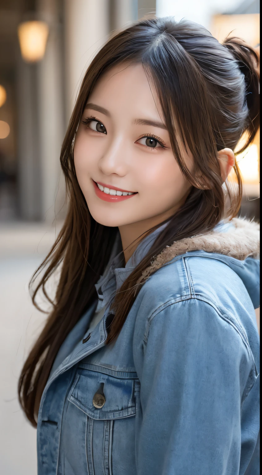 masutepiece, Best Quality, Illustration, Ultra-detailed, finely detail, hight resolution, 8K Wallpaper, Perfect dynamic composition, Beautiful detailed eyes, Down jacket,poneyTail,Small breasts natural color lip, Bold sexy poses,Smile、20 years girl、Cute、Sexy shot looking at camera,Raw photo,Perfect and beautiful face,beautifull detailed face、Use your whole body to pose in a pose that makes you feel very happy.