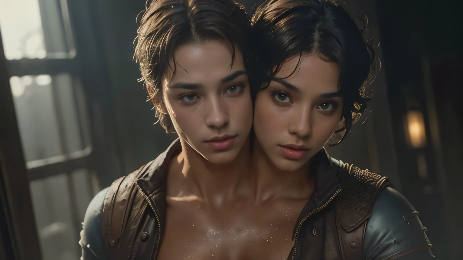 (((2heads))),1man,full body, blonde, brown hair, a man in the style of 1980s gi joe cartoon, black skin, argentinian, facial hair, speedo, body hair, , ((big bulge)), thick lips, dreamy atmosphere, dark amber and red, i can't believe how beautiful this is, serene atmosphere, flickering light, epic realistic, in a dimly lit dungeon, shackles on ankles and arms, illustrated by herg, style of tin tin comics, pen and ink,art by greg rutkowski and artgerm, soft cinematic light,hdr, intricate, highly detailed, (depth of field:1.4), faded, (neutral colors:1.2), (hdr:1.4), (muted colors:1.2), hyperdetailed, (artstation:1.4), cinematic, warm lights, dramatic light, (intricate details:1.1), complex background, (rutkowski:0.66), (teal and orange:0.4), (intricate details:1.12), hdr, (intricate details, hyperdetailed:1.15) (wet skin texture:1.2), (old)