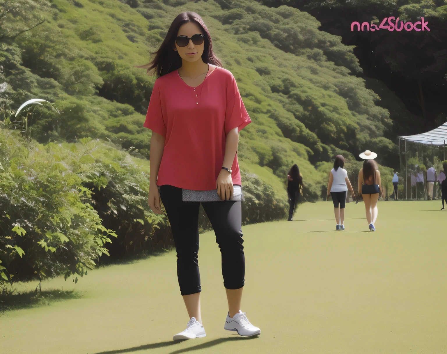 There's a woman standing in a field with a frisbee, em um parque, em um parque, do not park, do not park, Parque em segundo plano, walking do not park, com um parque ao fundo, cerca de 35 anos, attacking the camera :4, em um parque da cidade, fora, do not park on a beautiful day