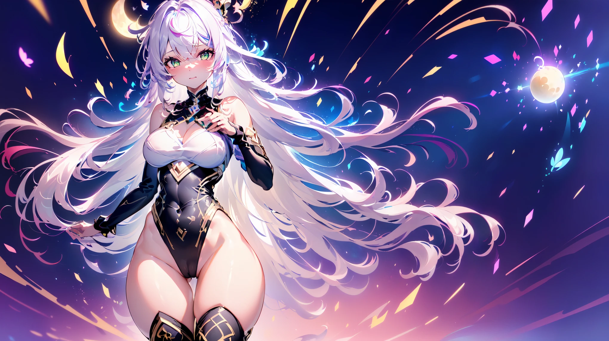 (only one girl, 1girl, one girl, full body, white hair, in blue swimsuit, tight clothes, blue alluring eyes, thick thighs, very thin waist, slim hips, open legs, cameltoe, big cameltoe, big pussy),
((anime-style artwork),colorful shades, Hyper detailed, highly detailed face, 4k face, clean, vibrant colors, extremely detailed with rich colors), (mature girl),
(she is at a green valley, with a river, with fireflies, with butterflies),
(the sky is clouded, with pink and purple clouds, a giant moon),
((depth of field)), (masterpiece:1.2, best quality), (extremely detailed CG, ultra-detailed, best shadow:1.1), ((1 anime cute girl)), ((solo))
