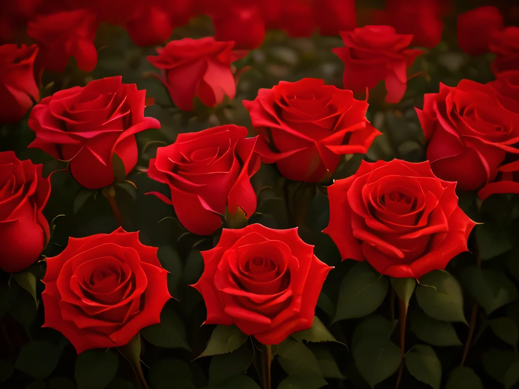 background red roses,High resolution,deluxe, beautiful and aesthetic, beautiful aesthetics, rose garden, rosette, blonde, Soft Red, beautiful, beautiful flowerが生えている, Red flower, red tones, beautiful flower,(((A lot of red roses))),full of red roses