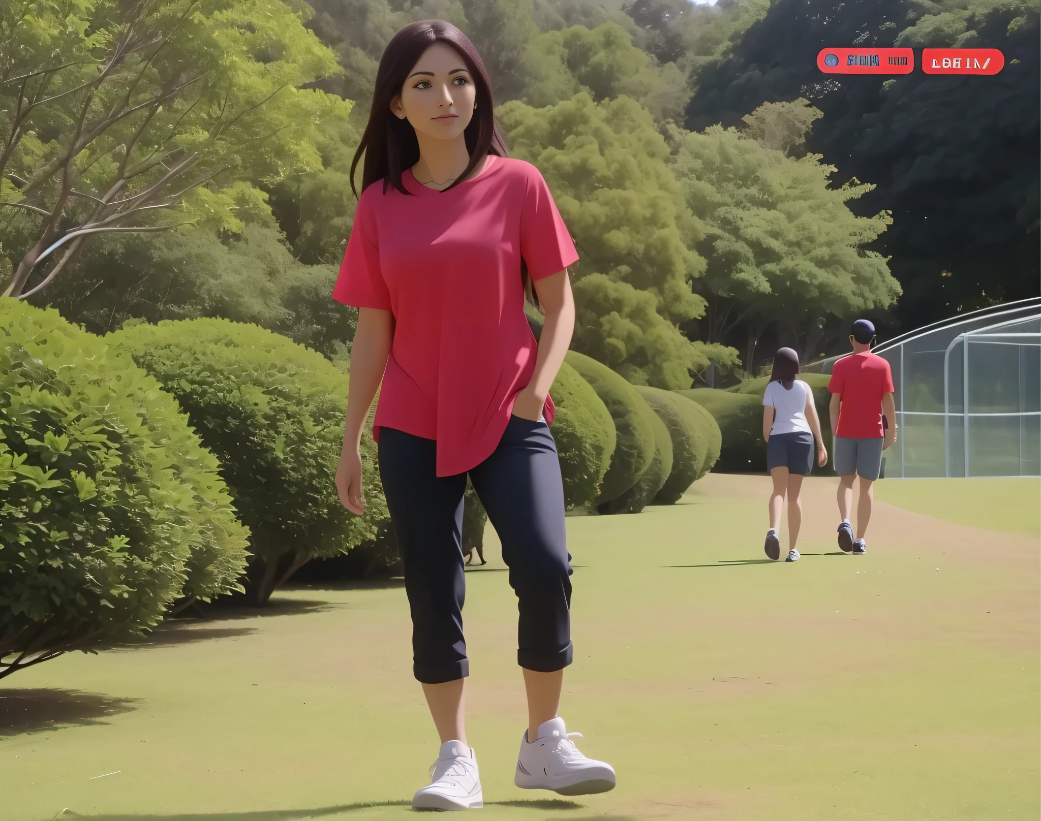 There's a woman standing in a field with a frisbee, em um parque, em um parque, do not park, do not park, Parque em segundo plano, walking do not park, com um parque ao fundo, cerca de 35 anos, attacking the camera :4, em um parque da cidade, fora, do not park on a beautiful day