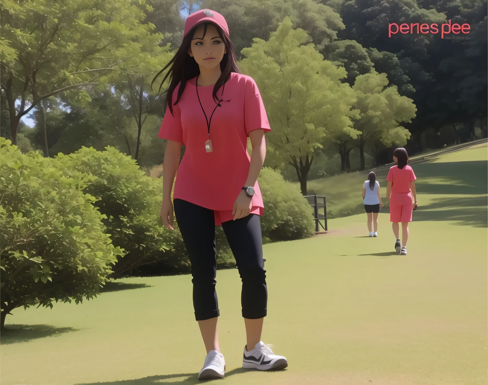 There's a woman standing in a field with a frisbee, em um parque, em um parque, do not park, do not park, Parque em segundo plano, walking do not park, com um parque ao fundo, cerca de 35 anos, attacking the camera :4, em um parque da cidade, fora, do not park on a beautiful day