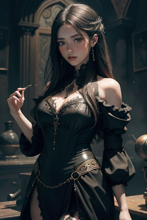 In this gothic resolved image, the detail is exquisitely depicted, reminiscent of the intricate works of artists such as Loish, SakimiChan, Monge, and Lawrence. Russ Antje's detailing skills are on full display as well, creating a cinematic super dripping effect with medium-sized drops on a Utgaard paper. Jennifer lighting casts an enchanting glow on the scene, with subjects wearing stylized outfits and sporting lips that seem to hold a watery sheen.
The image is adorned with intricate textures, as if to bring the style of WLOP to life. Darek's masterful use