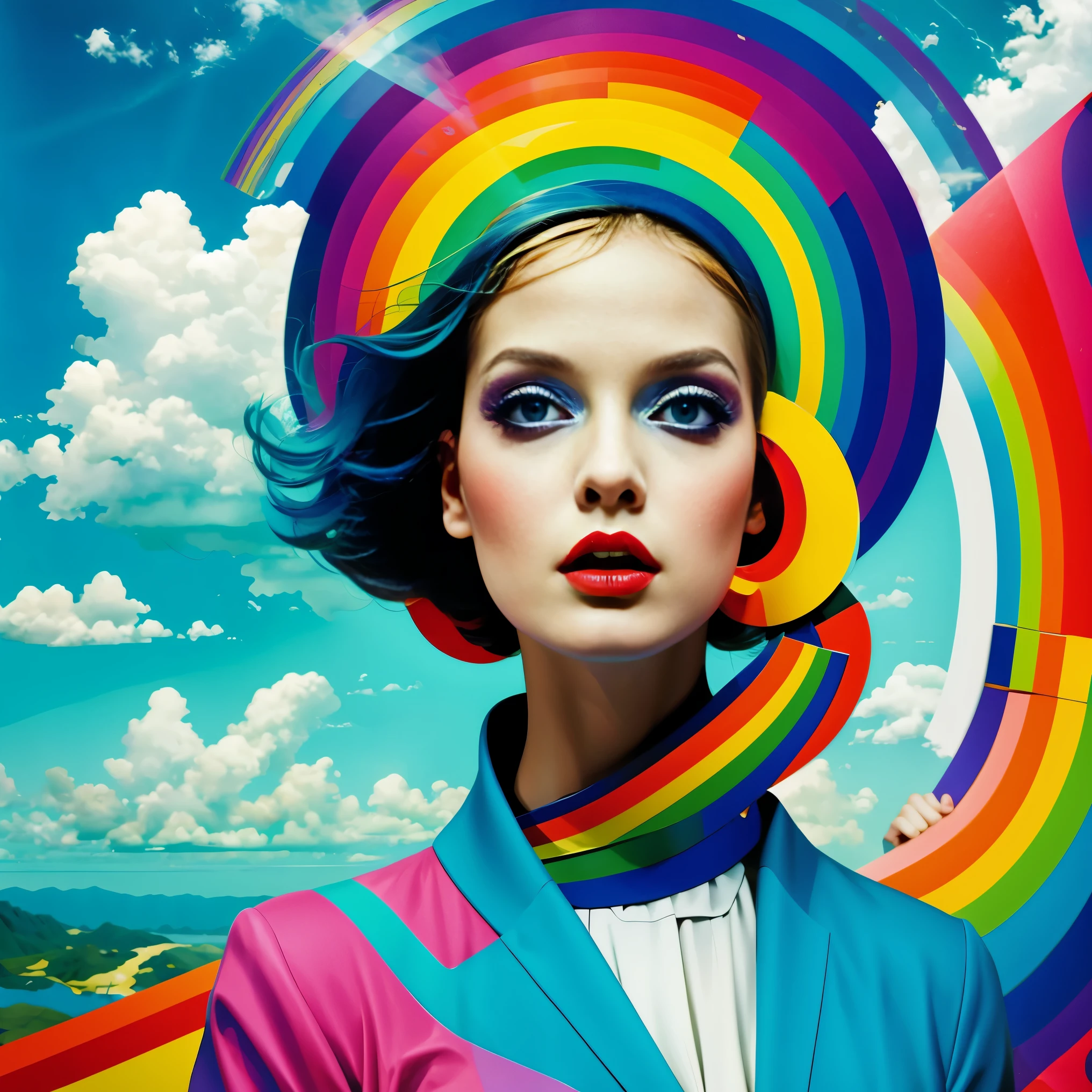 (masterpiece, best quality:1.2), 1 girl, alone,Abstract surreal colors, popular geometric surrealism, rainbow colored dreams