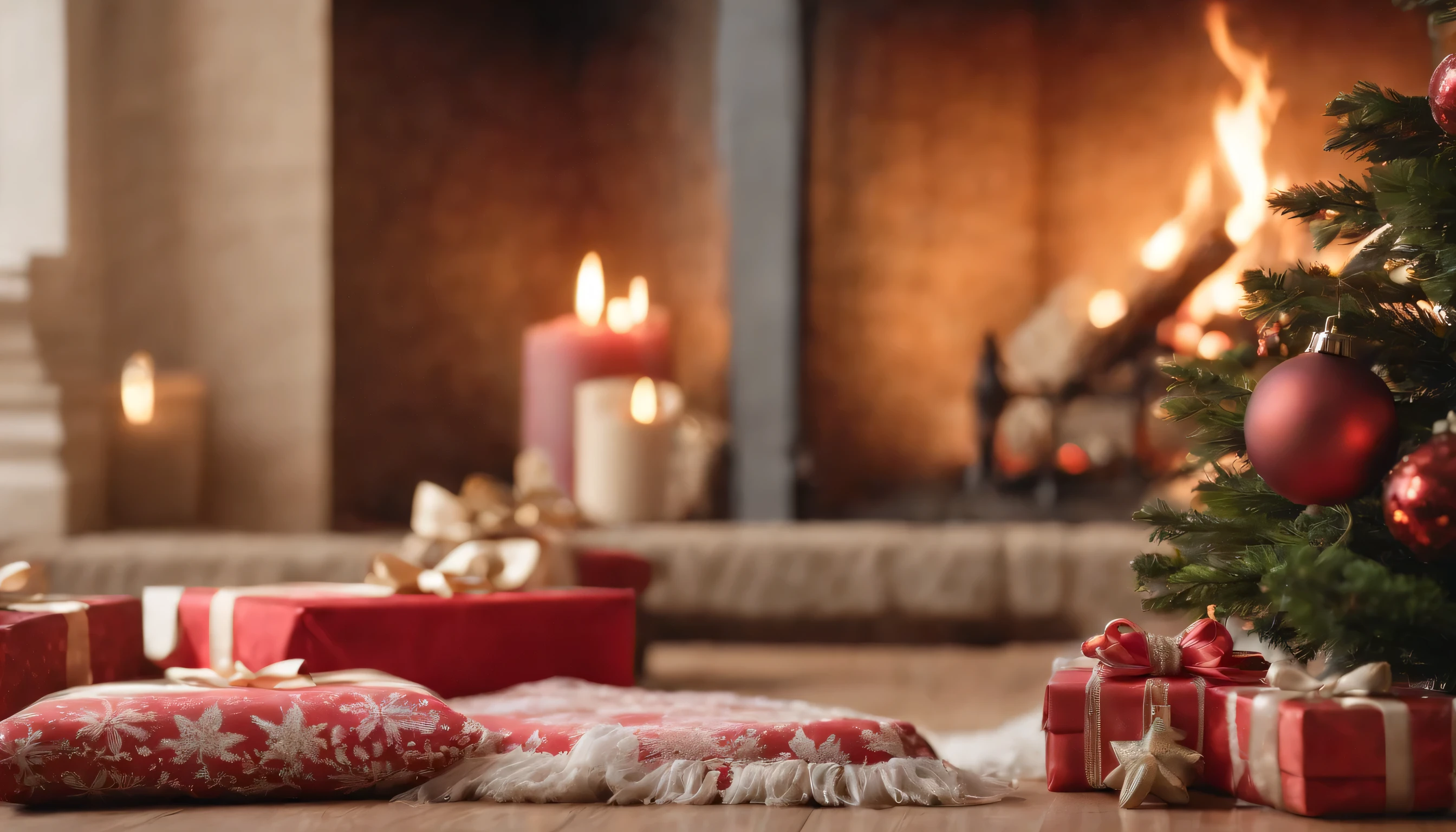 (Highly detailed CG Unity 8K wallpaper、masterpiece、highest quality、Super detailed)、(best lighting、best shadow、very delicate and beautiful)、highest quality、8K、Detailed facial depiction、masterpiece、highest quality、clear image quality、Christmas stockings on the fireplace、A photo of a Christmas card placed next to it