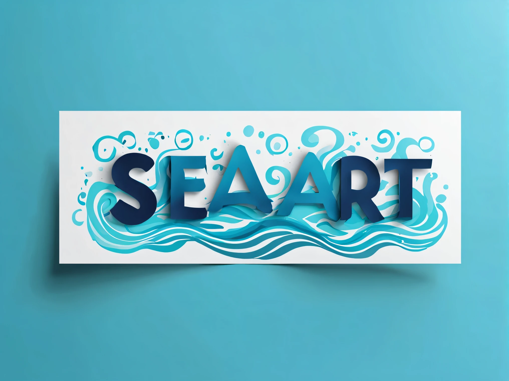 Font Design, typeface drawn with liquid, Message card design, this paper"Sea Art", logo"Sea Art",