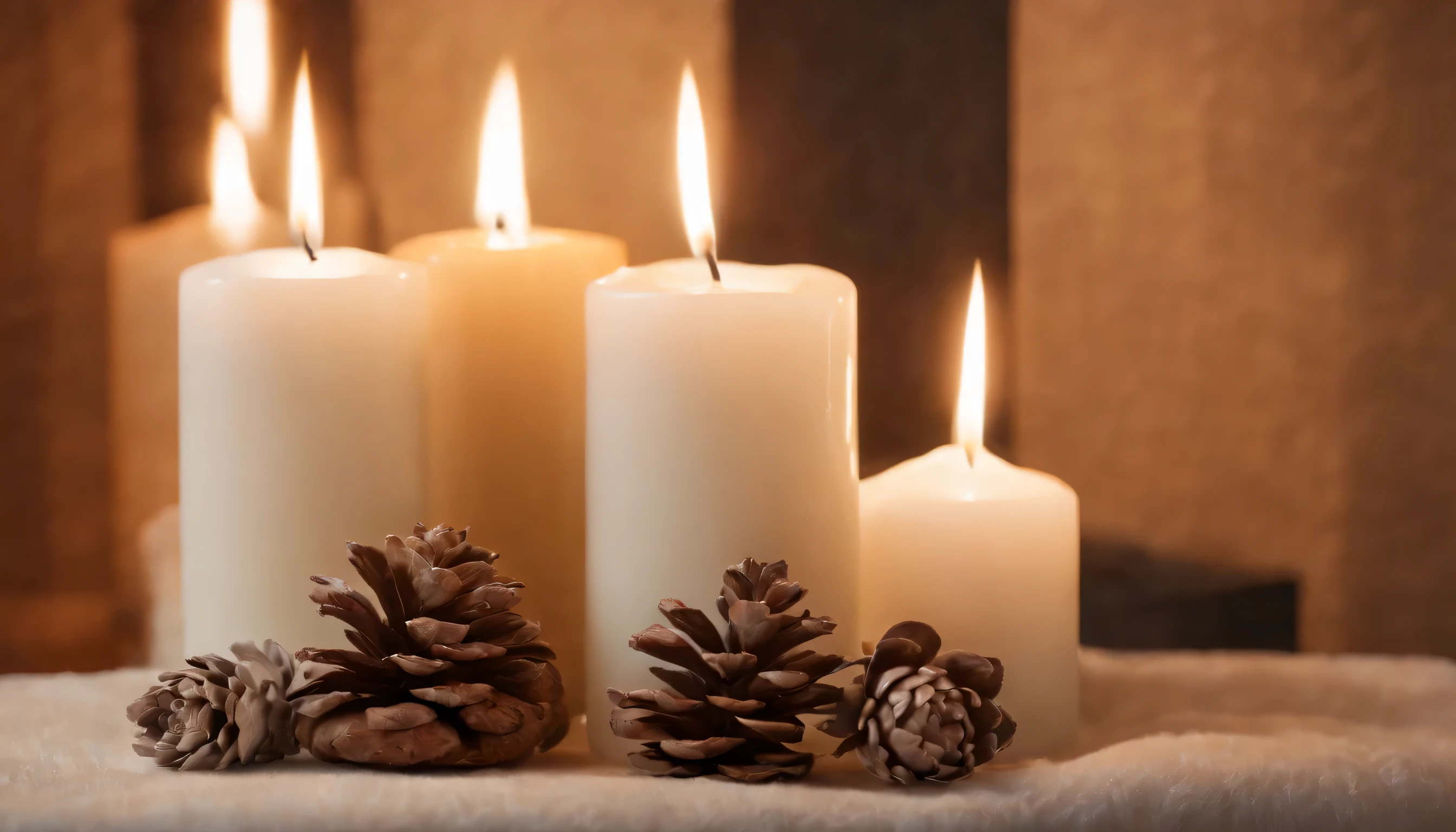 (Highly detailed CG Unity 8K wallpaper、masterpiece、highest quality、Super detailed)、(best lighting、best shadow、very delicate and beautiful)、highest quality、8K、Detailed facial depiction、masterpiece、highest quality、clear image quality、Relaxing aroma candles placed in front of the fireplace、Photos that make your room smell good