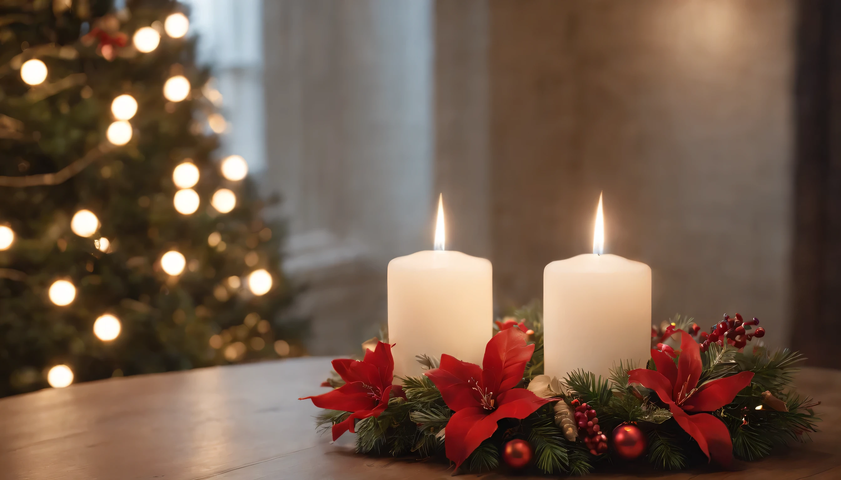 (Highly detailed CG Unity 8K wallpaper、masterpiece、highest quality、Super detailed)、(best lighting、best shadow、very delicate and beautiful)、highest quality、8K、Detailed facial depiction、masterpiece、highest quality、clear image quality、Christmas wreath and candles on the mantel in front of the fireplace、Photos that give a warm atmosphere to your room