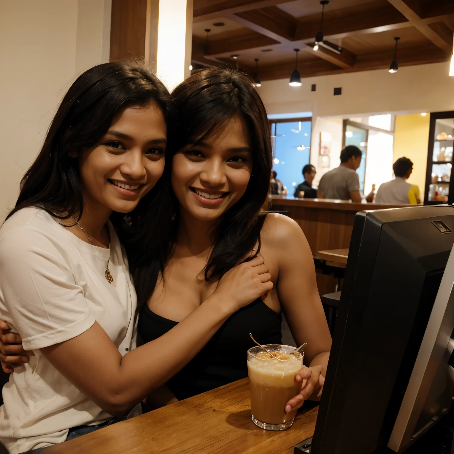 At the Cafe
Maya: (laughs) Yes, but you always make it light. Thank you, Rendra.
Rendra: Friends are always there for each other, right? We go through everything together.