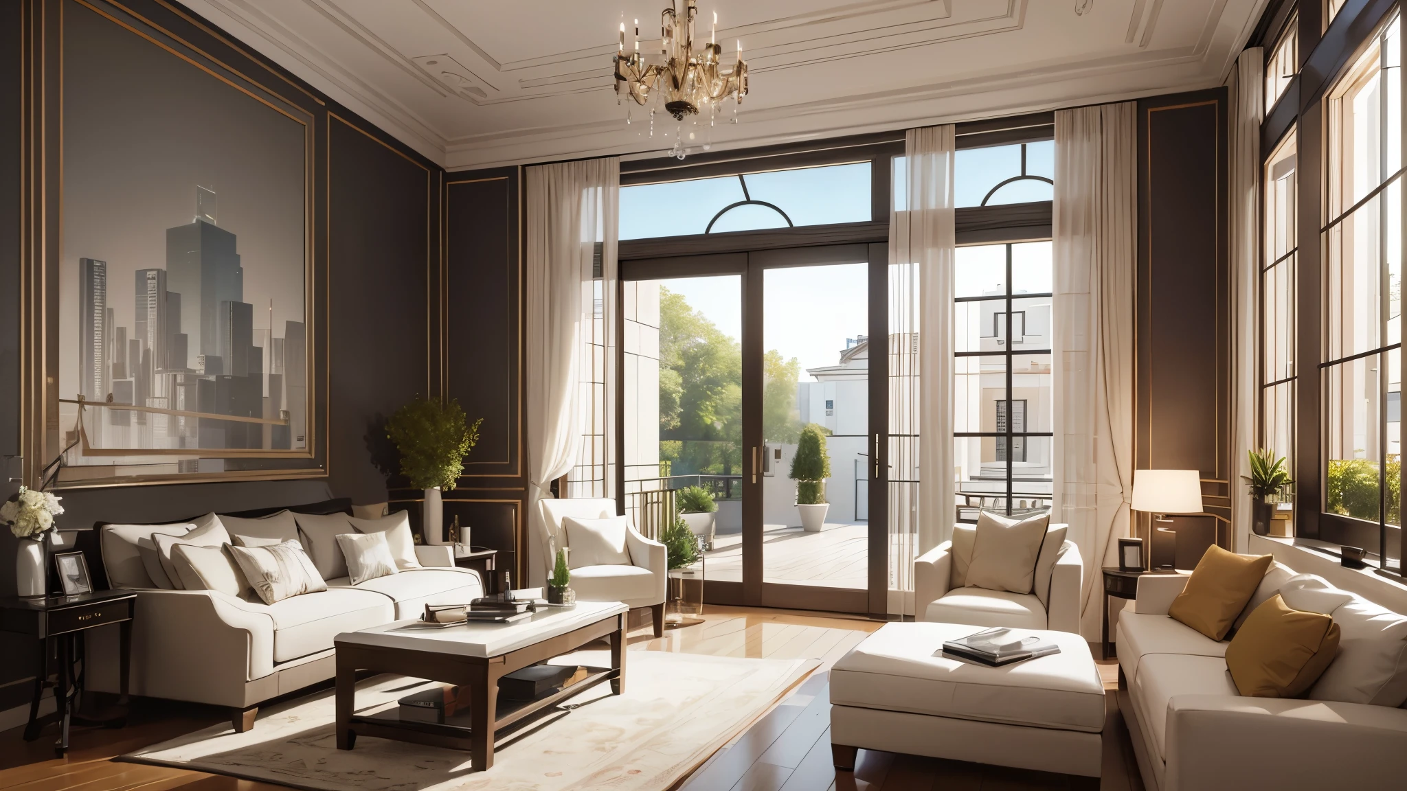 You are a famous interior designer、You have been asked to create a 3D image of a modern large room. Create a harmonious environment with modern and minimalist furniture. Including garden interior.