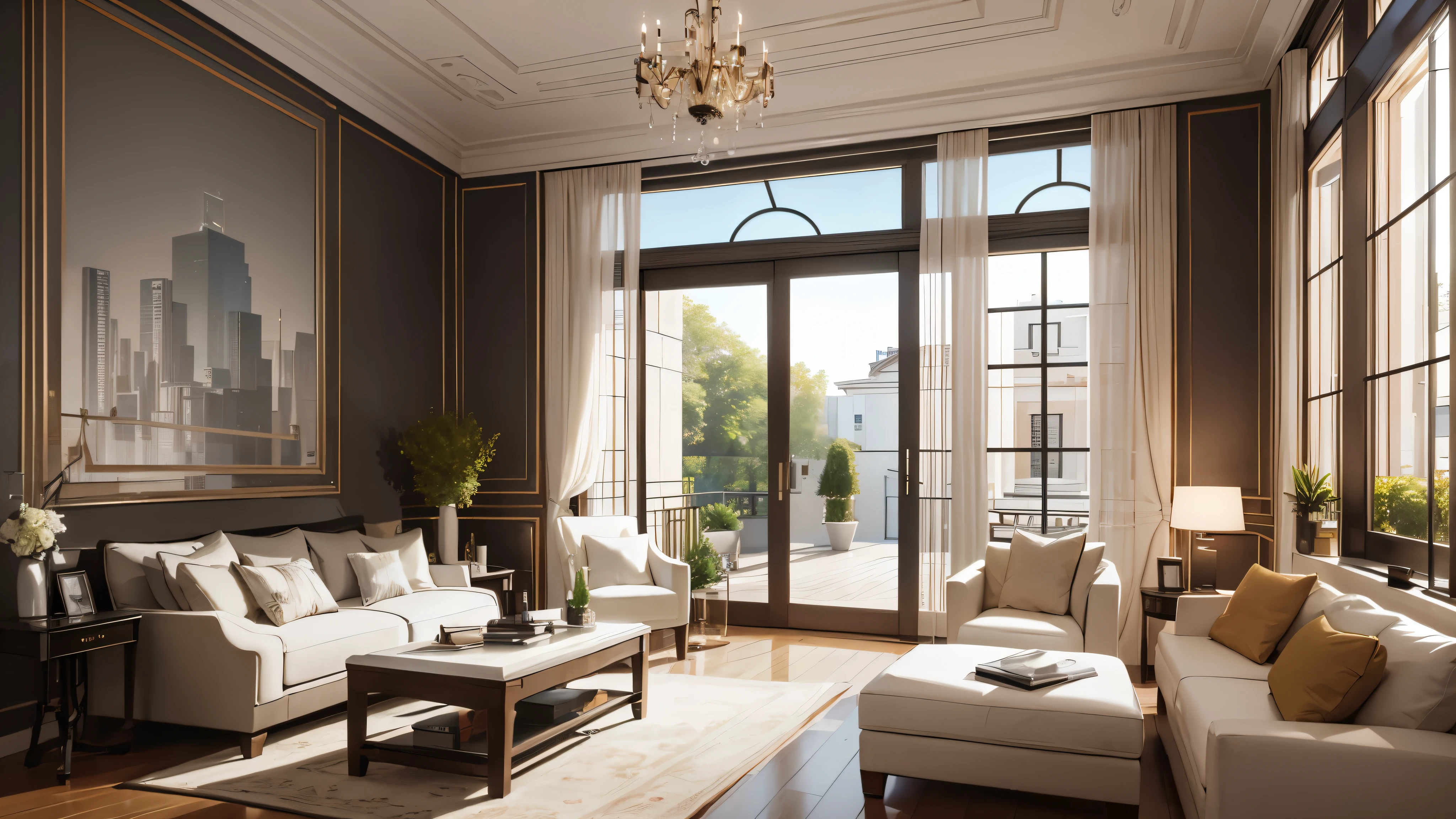 You are a famous interior designer、You have been asked to create a 3D image of a modern large room. Create a harmonious environment with modern and minimalist furniture. Including garden interior.