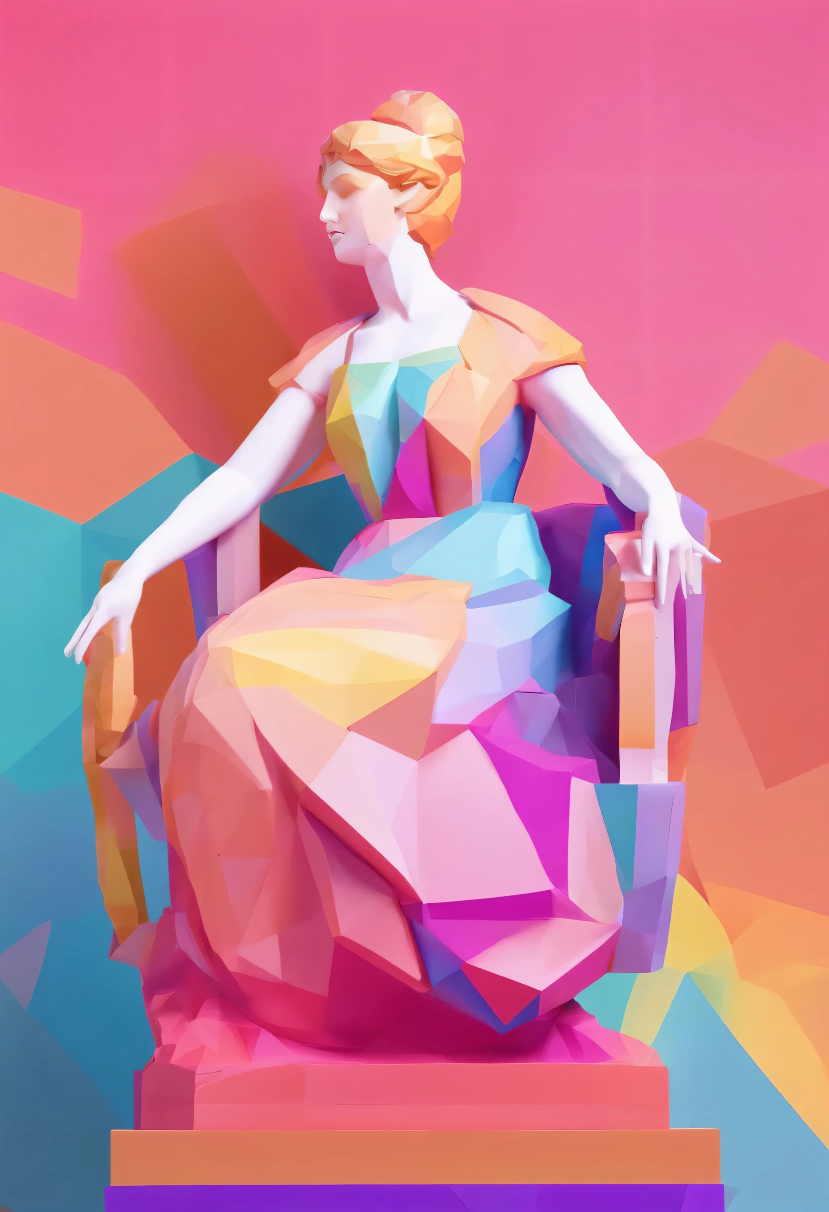 Close-up of a statue of a woman, Colorful classical statues, greek goddess portrait sculpture, Classical art, bust and beautiful neck, Michelangelo&#39;s education, classicism artstyle,Paper cut art style, neon candy colors, simple, Funky, bright.。.。.。.。.3D, Redshift, Arnold renderer, high detal, high qulity,Candy color 8K front