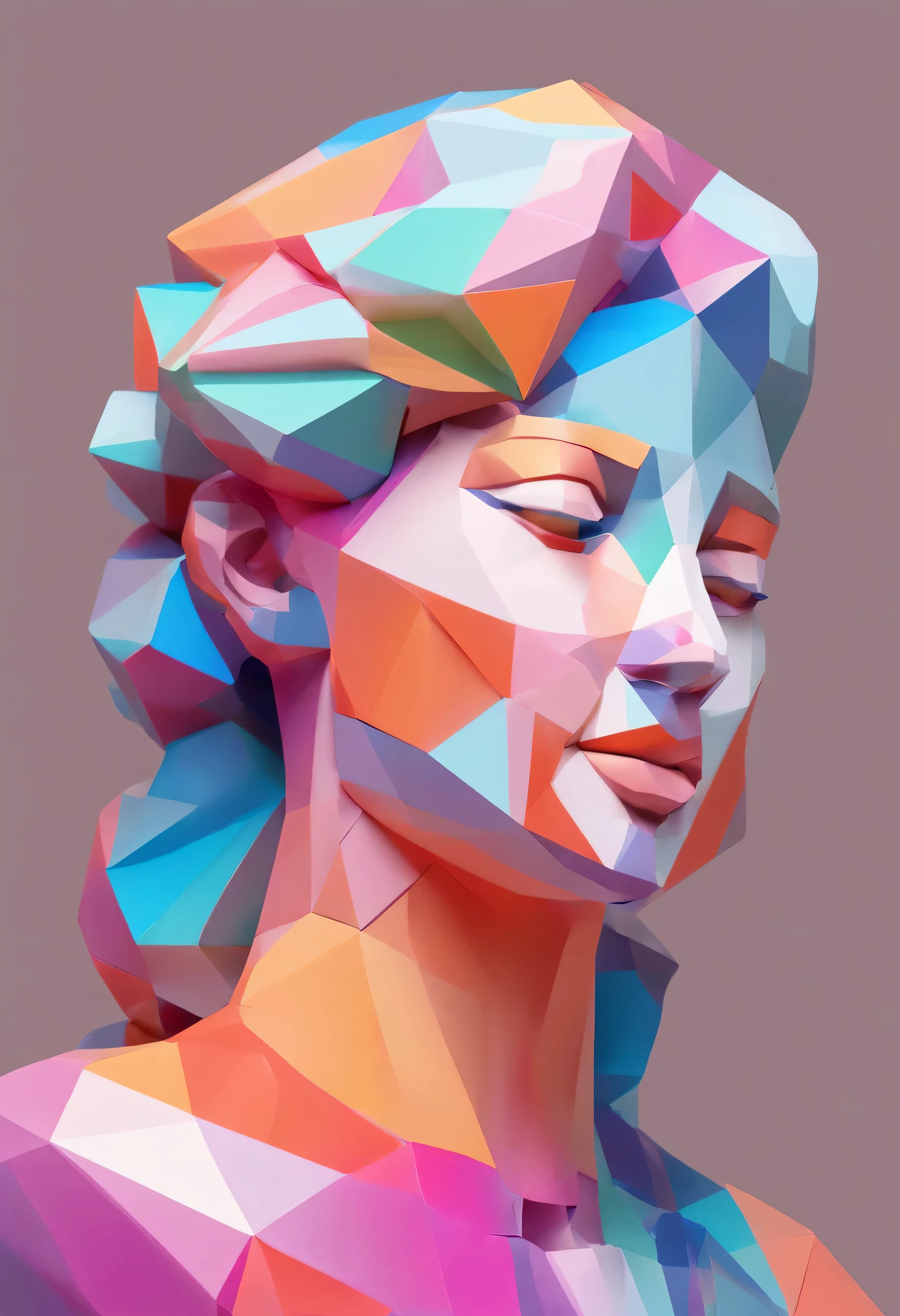 Close-up of a statue of a woman, Colorful classical statues, greek goddess portrait sculpture, Classical art, bust and beautiful neck, Michelangelo's education, classicism artstyle,Paper cut art style, neon candy colors, simple, Funky, bright.。.。.。.。.3D, Redshift, Arnold renderer, high detal, high qulity,Candy color 8K front