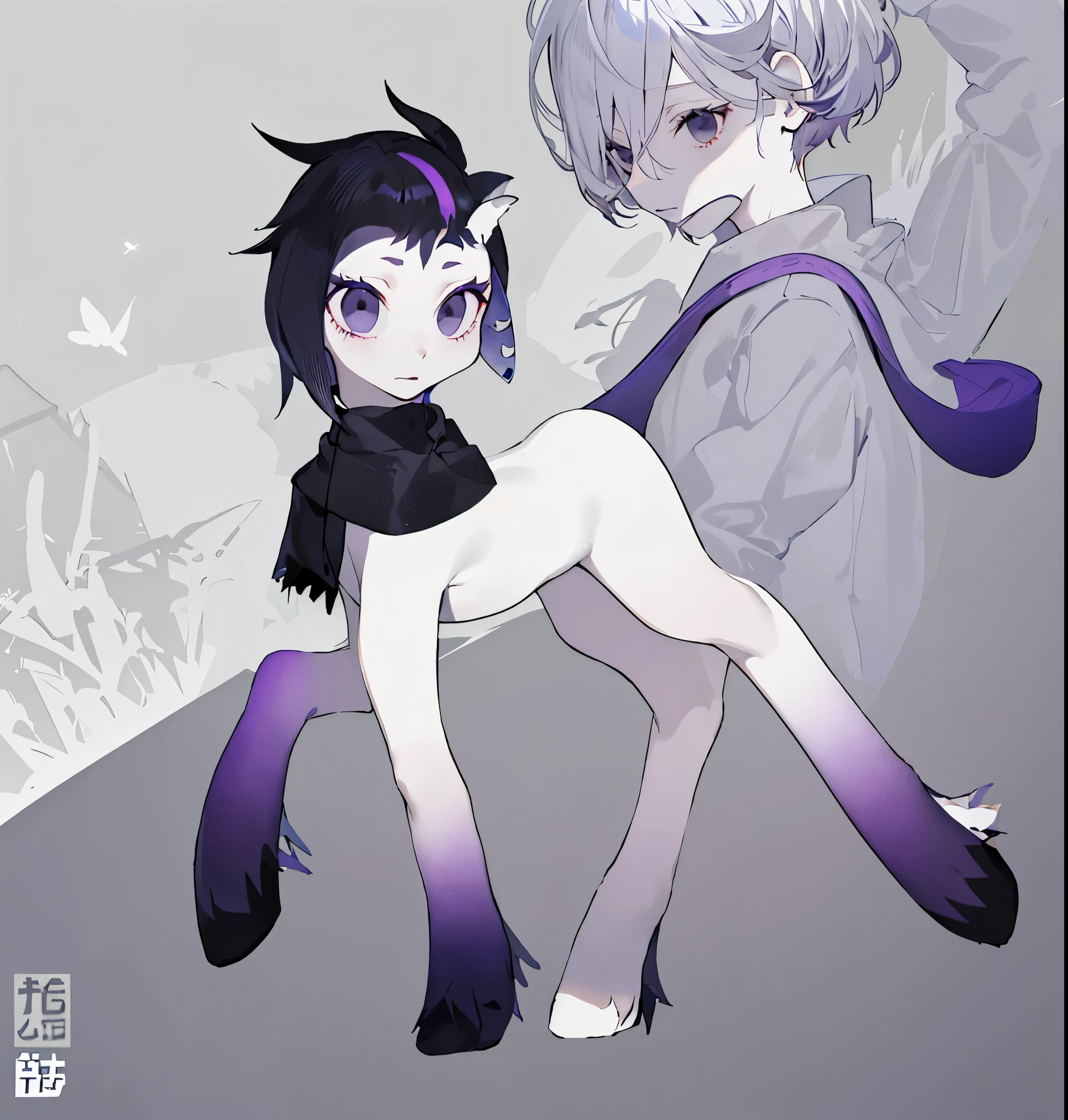 (Dark and melancholy style+room background)，(There is only one role:around 15 years old)、(black eyes)、(black hair+cover eyes)、(Short hair details)、(upper part of body)，（Pony）purple hair