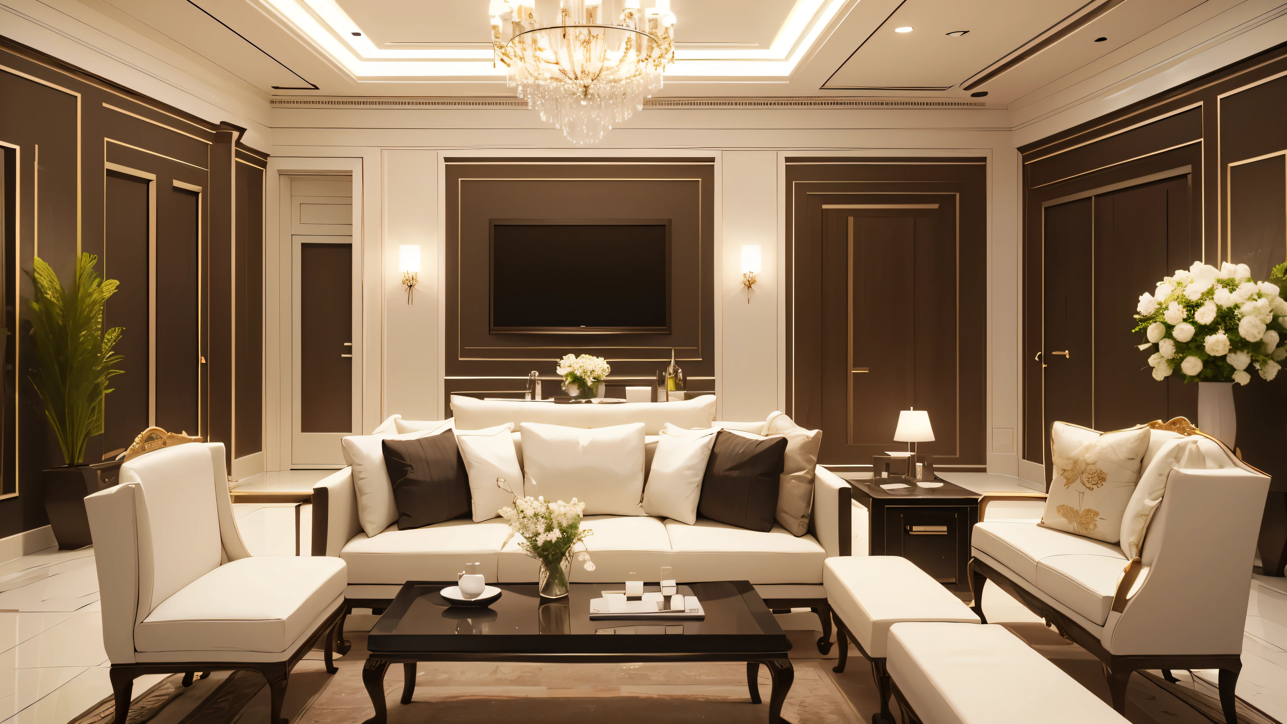 You are a famous interior designer、You have been asked to create a 3D image of a modern large room. Create a harmonious environment with modern and minimalist furniture. Including garden interior.