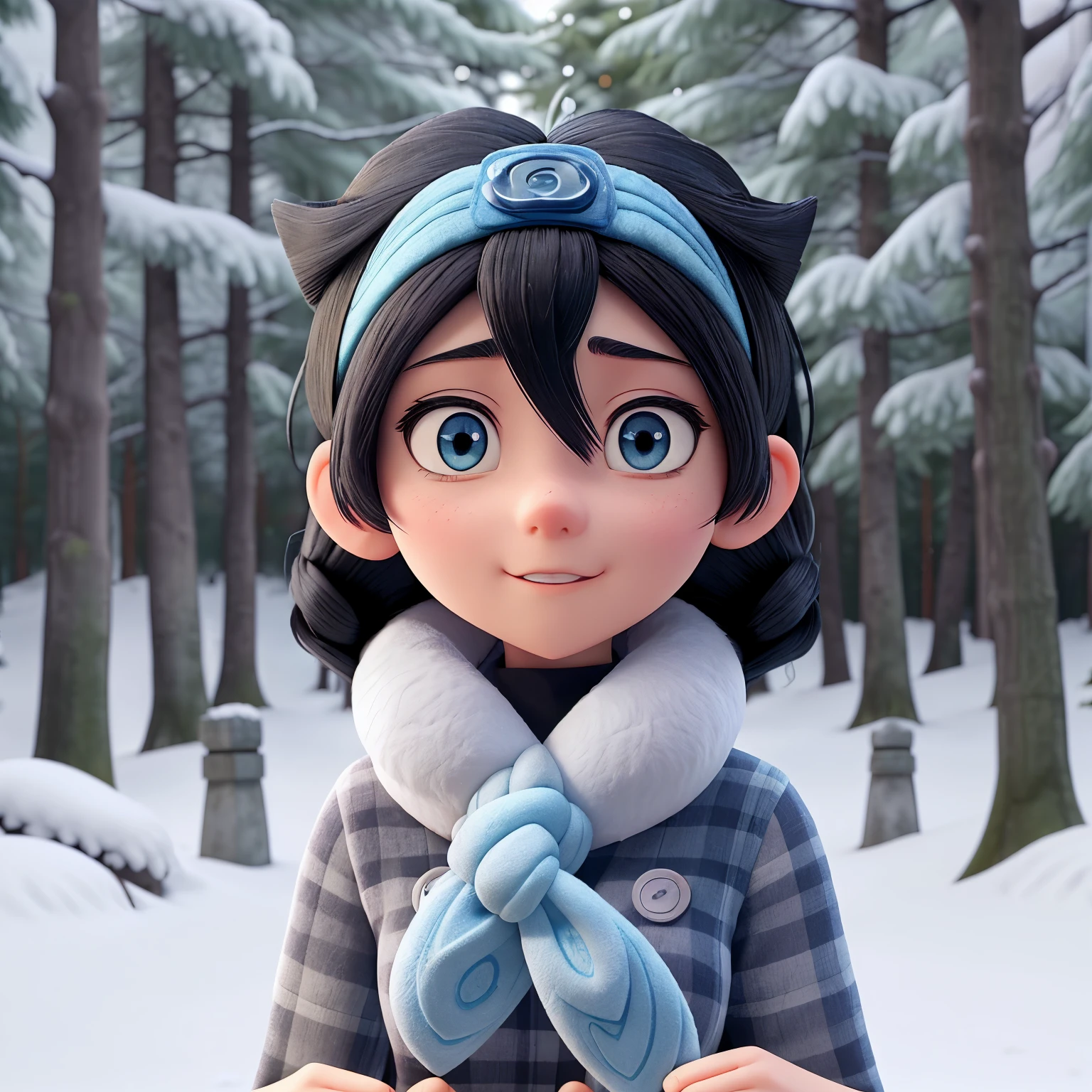 anime girl with black hair and blue eyes in a snowy forest, hinata hyuga, hinata hyuga from naruto, from naruto, inspired by Maki Haku, inspired by Munakata Shikō, as an anime character, inspired by Kaii Higashiyama, inspired by Kamisaka Sekka, hana yata, iwakura lain