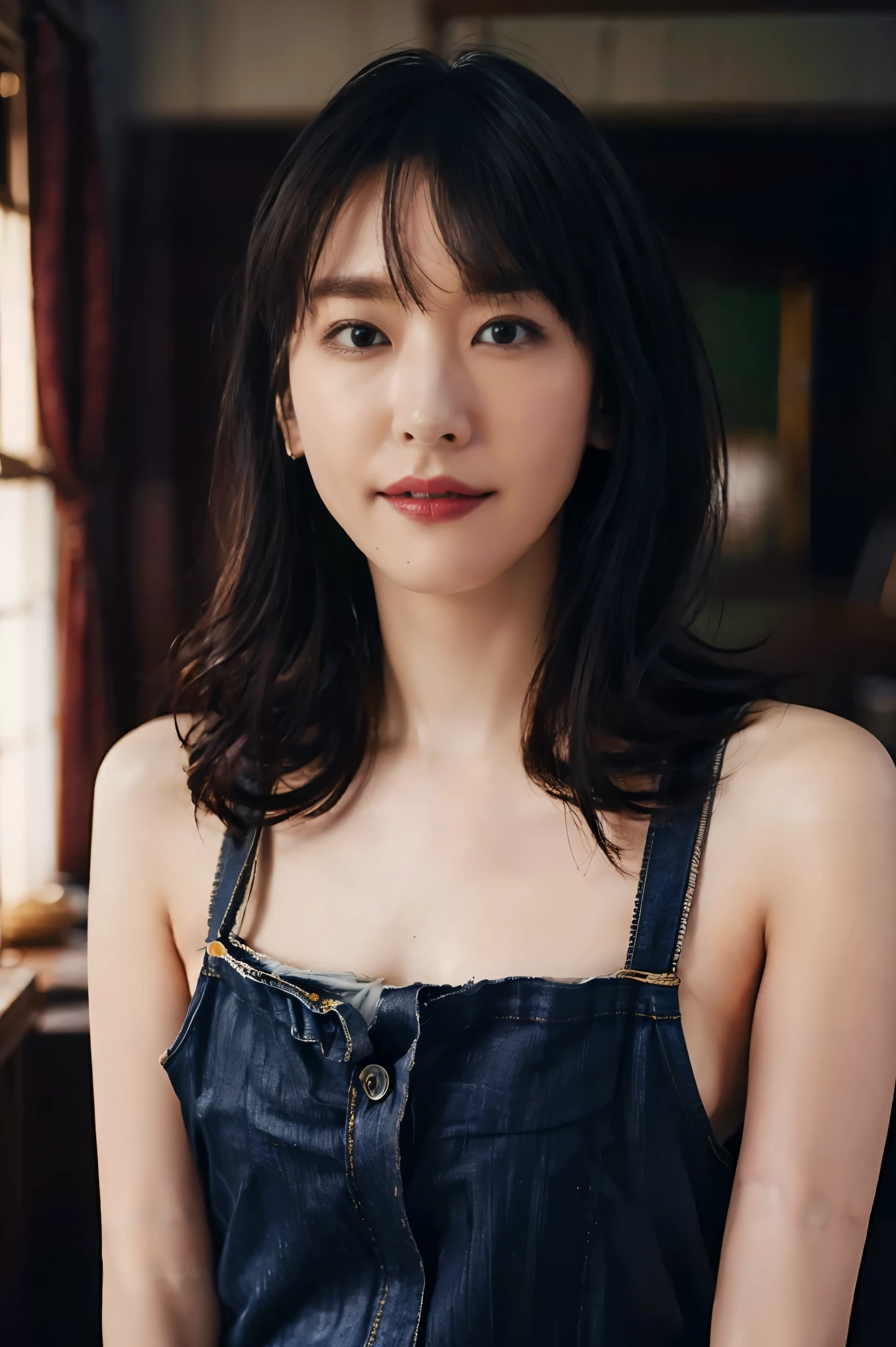 highest quality, masterpiece, ultra high resolution,(realistic:1.1),professional lighting, Physically based rendering,
(1 girl ), (Beautiful college girl), bangs,Jeans apron、 NSFW,looking at the viewer, (take up:1.3) (beautiful and detailed eyes: 1.2),beautifully detailed nose, Day, Bright face with light in front, 1 girl 、gloves grey_Hair of hair_decorative hair_that'all over_One_big eye hair clip_tits _gloves、(The principle of not wearing underwear、Principles of living naked)、((((Beautiful breasts Like a work of art、Artistic breasts、artistic areola、Artistic nipples、Like a work of art、clearly depict private parts、Strong sexual language))))