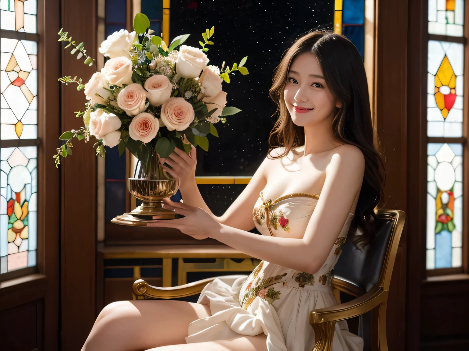 quantum mechanics、Math、Astronomical utensils、astronault、Roses in a vase、fruits、cute little。A smile、Ancient Greek costumes、Paintings by Sandro Botticelli。Costume with stretched shoulders、.Sweet and seductive appearance.,Chiaroscuro of Caravaggio,Cute smile