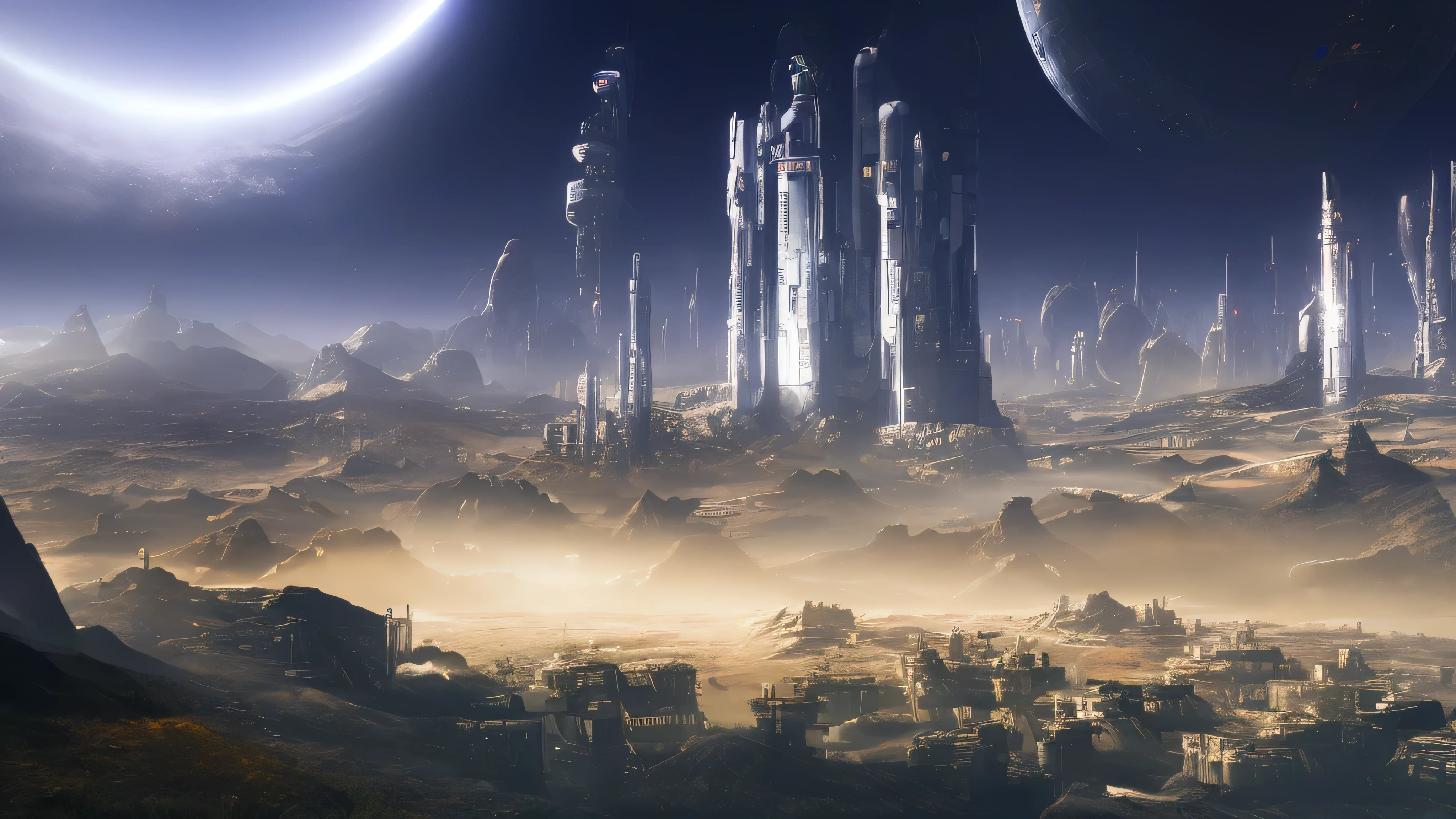 landscape of a futuristic SF city, SF, surreal, High resolution, city