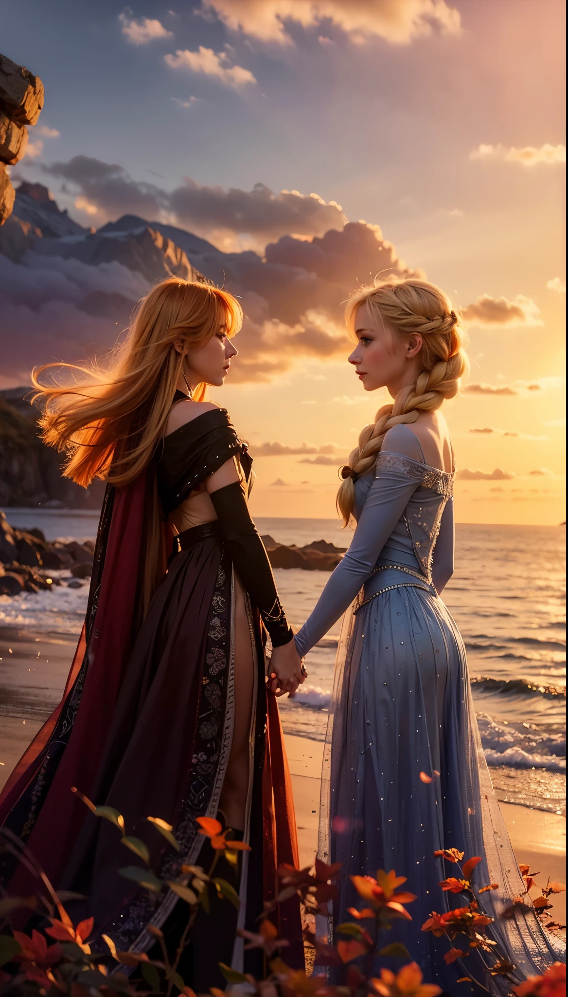 Elsa, female, blonde long hair, anna, female, orange hair, frozen