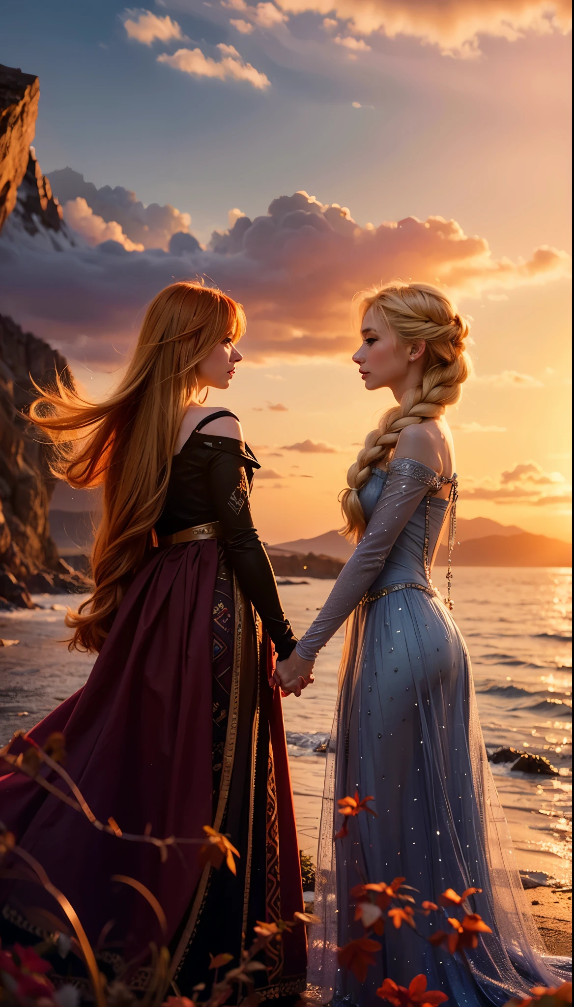 Elsa, female, blonde long hair, anna, female, orange hair, frozen