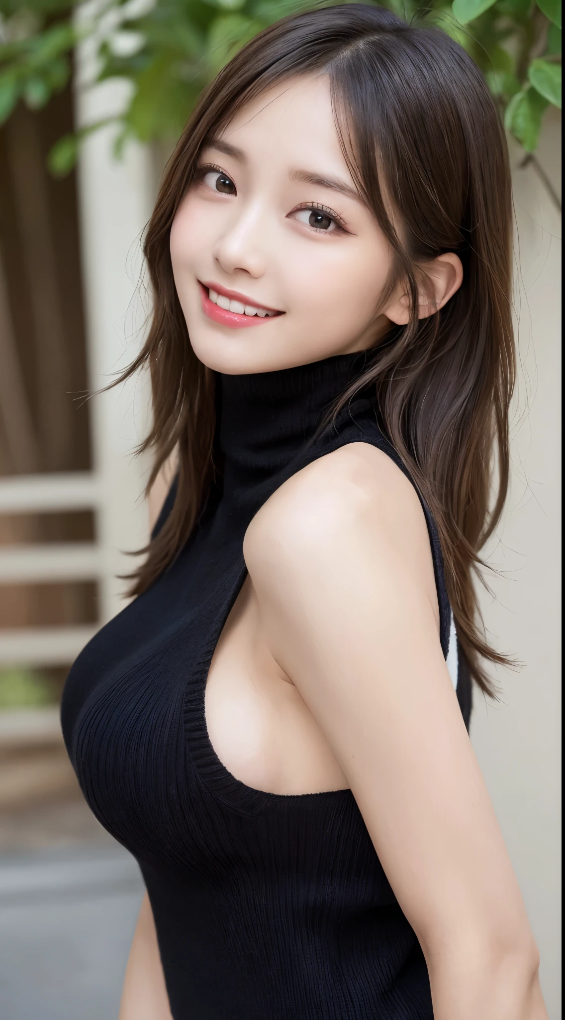 masutepiece、Best Quality、Illustration、 ultra-detailliert、hight resolution、8K Wallpapers、Perfect dynamic composition,、Beautiful detailed eyes、Medium Hair、(Beautiful Large Breasts:1.3)、Natural Color Lip、Bold sexy poses、Smile、Harajuku、20 years girl、Cute、Sexy shot looking at camera、(top-quality: 1.3), (masterpiece: 1.3), (Super Detail: 1.3), (wall-paper, one girls: 1.1)、(Detailed hands and fingers:1.2)、(Detailed ultra-oily shiny skin:1.1)、oily shiny thighhigh、(Perfect beautiful black sleeveless high neck knit top:1.4)、Denim shorts、Brown hair、short-hair、bouncing hair、Beautiful sister、(a park:1.2)、(Beautiful Large Breasts:1.2) 、((lie on back)),Raising arms