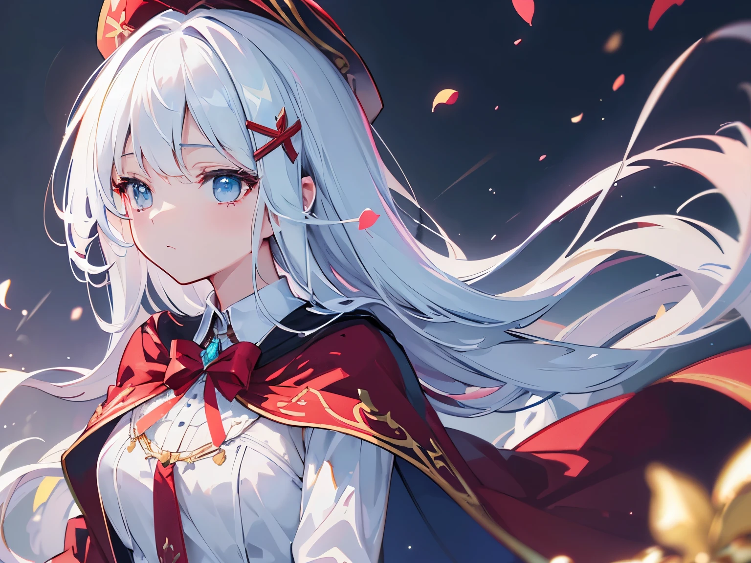 This white-haired and red-toned ta,Long hair as white as snow.,Gently draped over the shoulders,Slightly silvery。her eyes sparkle,Like two clear lakes,Reveal pure temperament。Naughty and cute face,Skin as fair as jade,slightly pink blush,It seems to contain the shyness and vitality of a girl。
she is wearing a red dress,Flowing and light skirt,dancing in the wind。The red contrasts sharply with her white hair,It further highlights her agility and vitality。under special lighting,She seemed to be enveloped in the gentle morning light,The red clothes and white hair were dyed a touch of pink in the dawn,As intoxicating as a fairy in the red night。