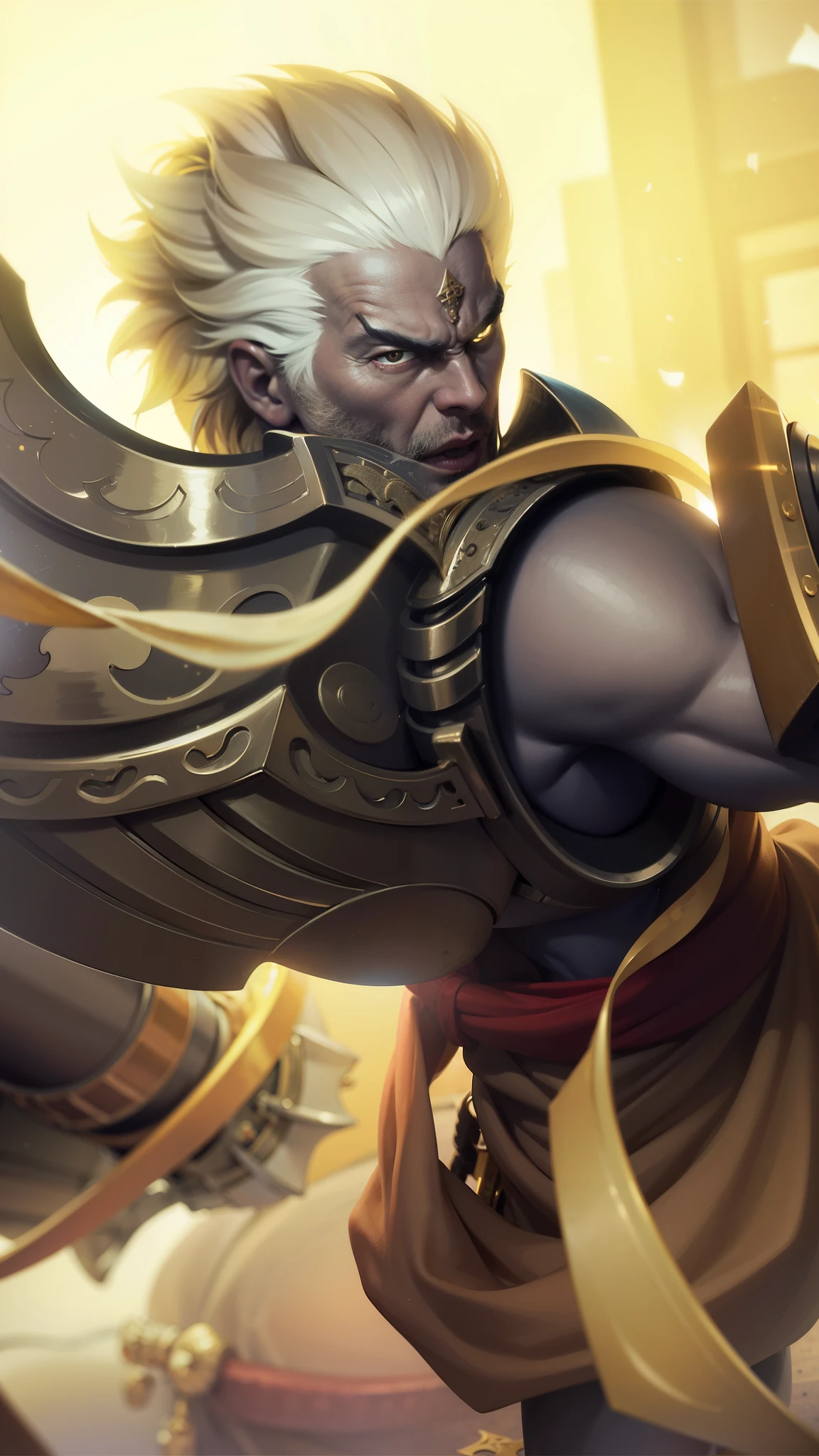 a close up of a man with a helmet on holding a sword, gatotkaca, young handsome, angry, masterpeace.