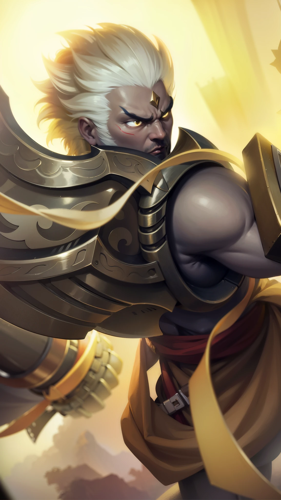 a close up of a man with a helmet on holding a sword, gatotkaca, young handsome, angry, masterpeace.