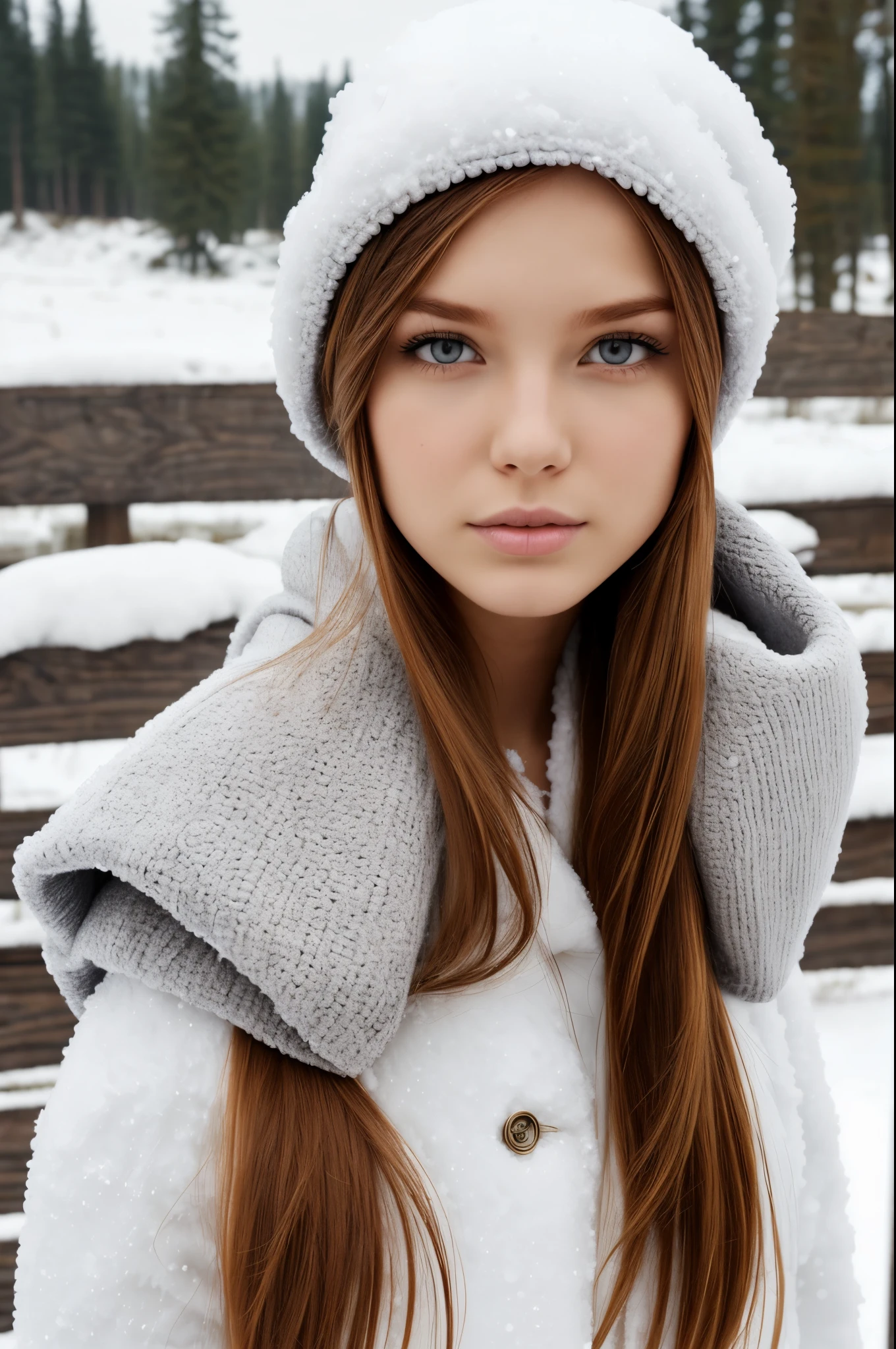 young female, ginger hair, russian, snow, laponia