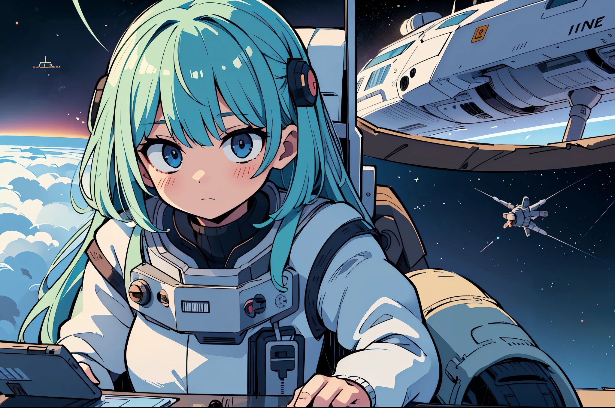 Girl, science fiction, uniform, spaceship, yuri, cute, action, adventure, futuristic setting, space travel, young heroine, interstellar journey, , galactic adventure, romantic subplot, action-packed, space opera, adorable, sci-fi technology, dynamic storytelling.