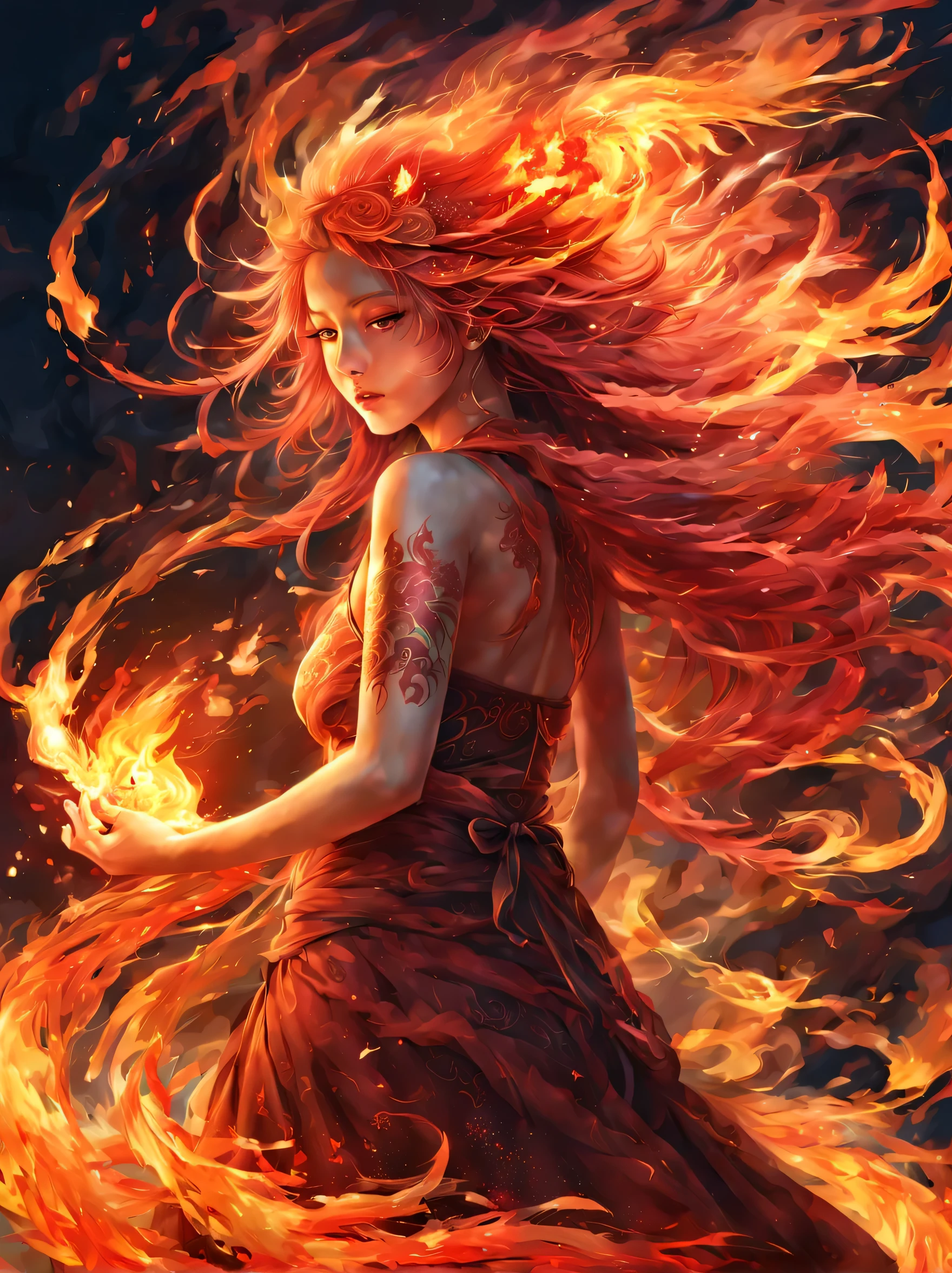 (masterpiece, highest quality:1.2), 1 girl, alone,Fire Spirit,Photoreal