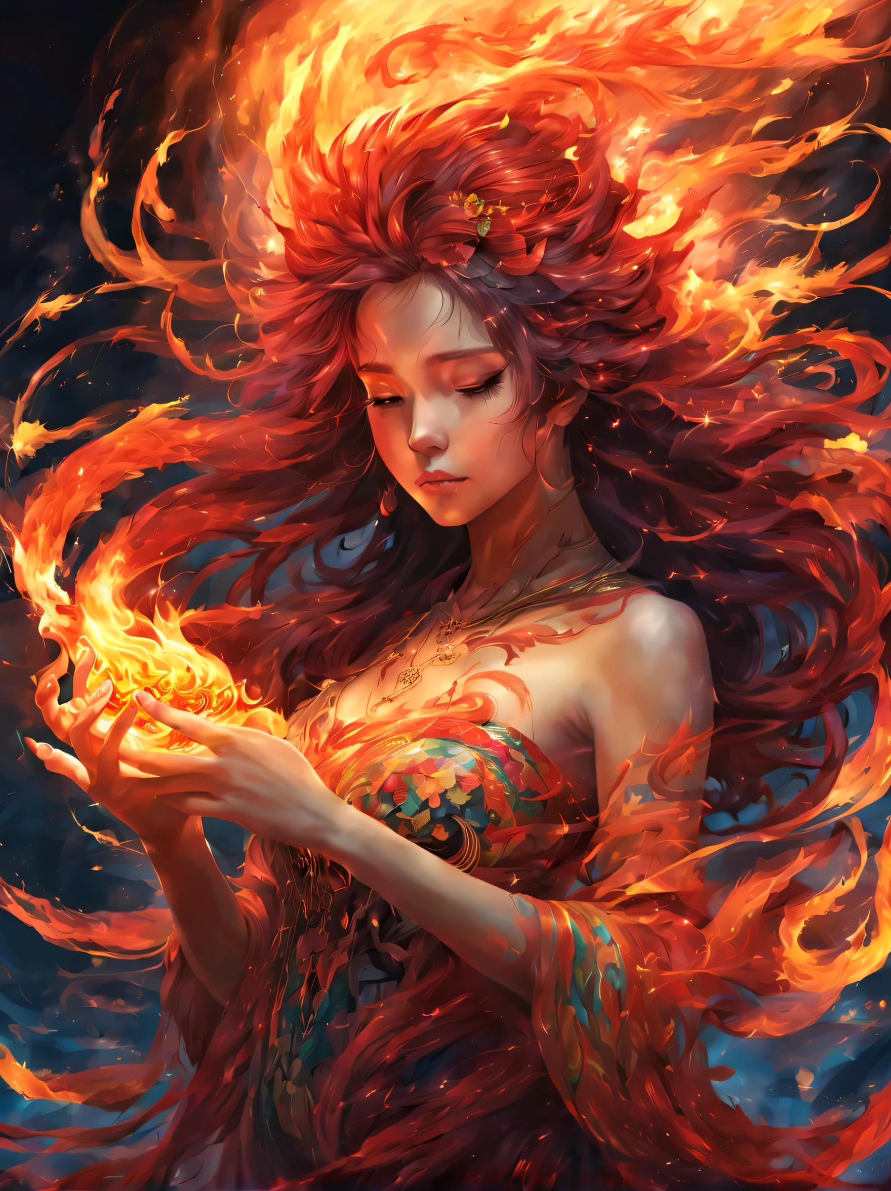 (masterpiece, highest quality:1.2), 1 girl, alone,Fire Spirit,Photoreal