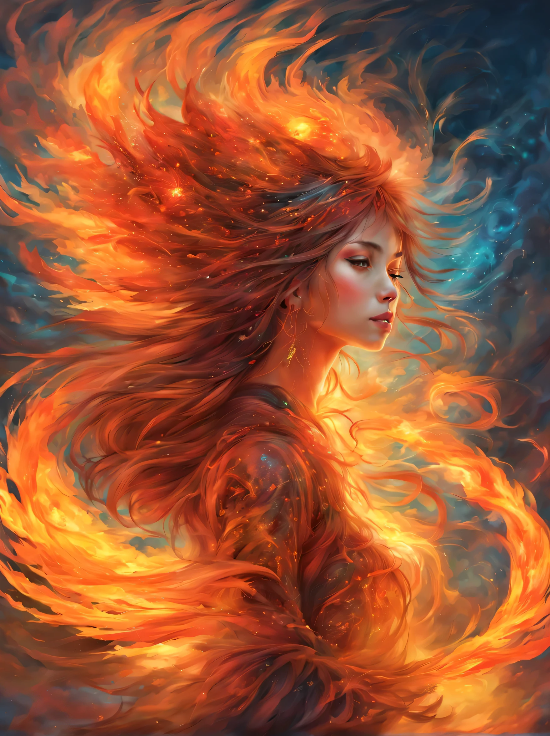 (masterpiece, highest quality:1.2), 1 girl, alone,Fire Spirit