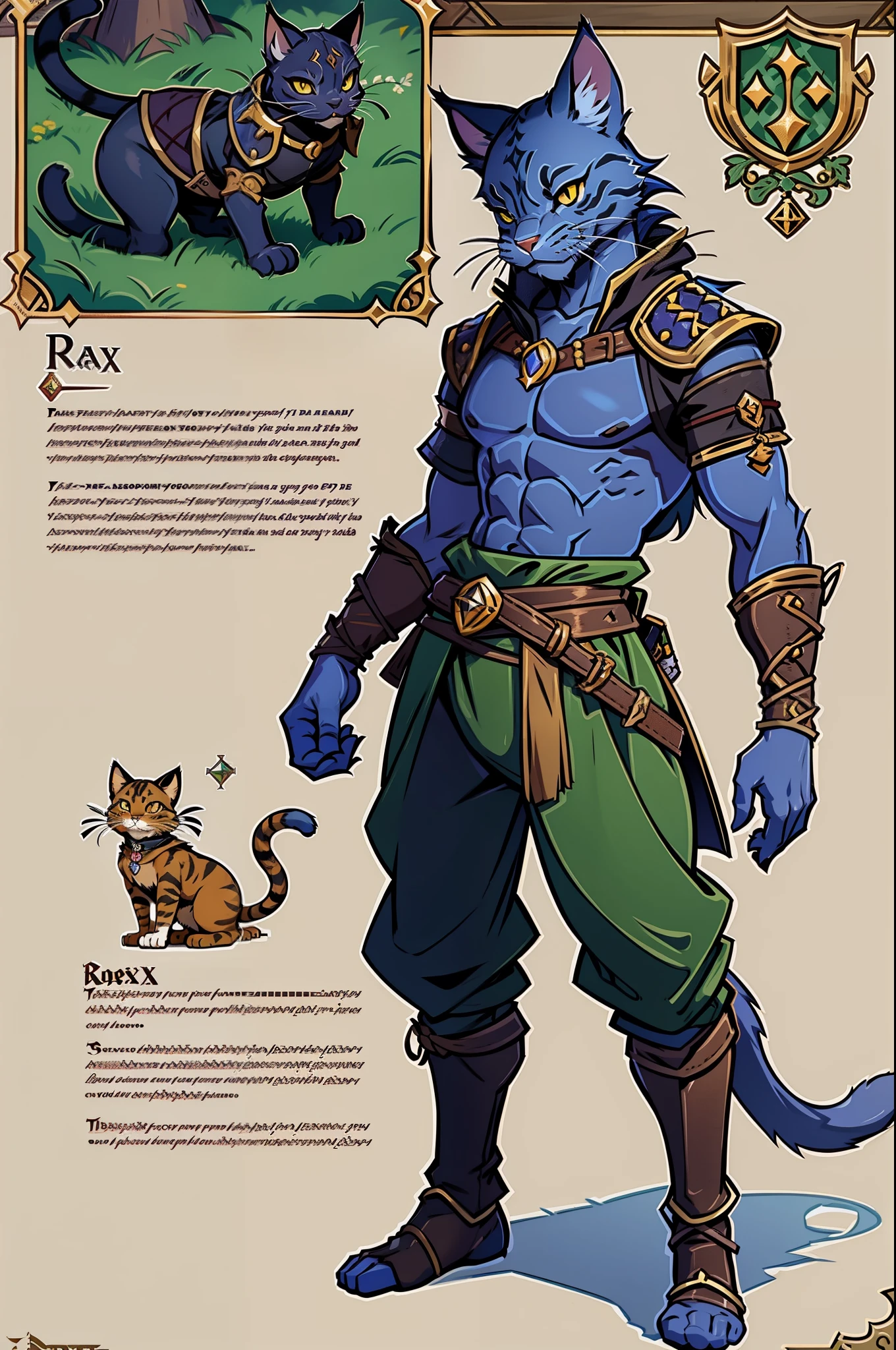 masterpiece, 1man, extremely detailed character, full body shot, best quality, dnd, dungeons and dragons, dnd character, character, (Tabaxi, Cat, Khajiit), (Rogue, Thief), (cat features, furry:1.3), medieval era, fantasy clothes, anime style, (medieval thief outfit:1.5), (fantasy outfit)
