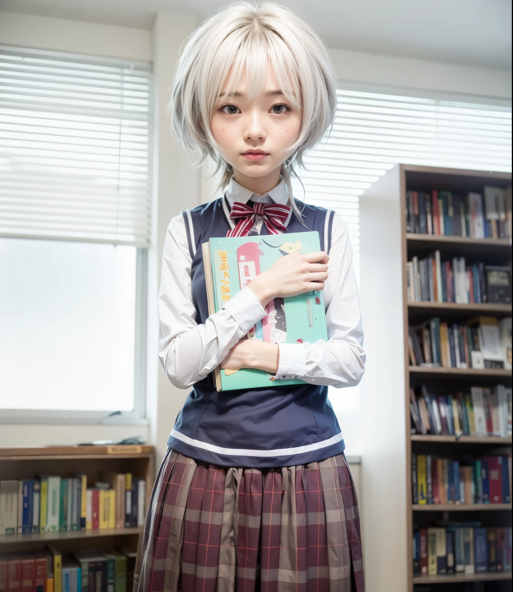 Fuuka Kikuchi, busty, female, silver hair, jaku-chara tomozaki-kun, book