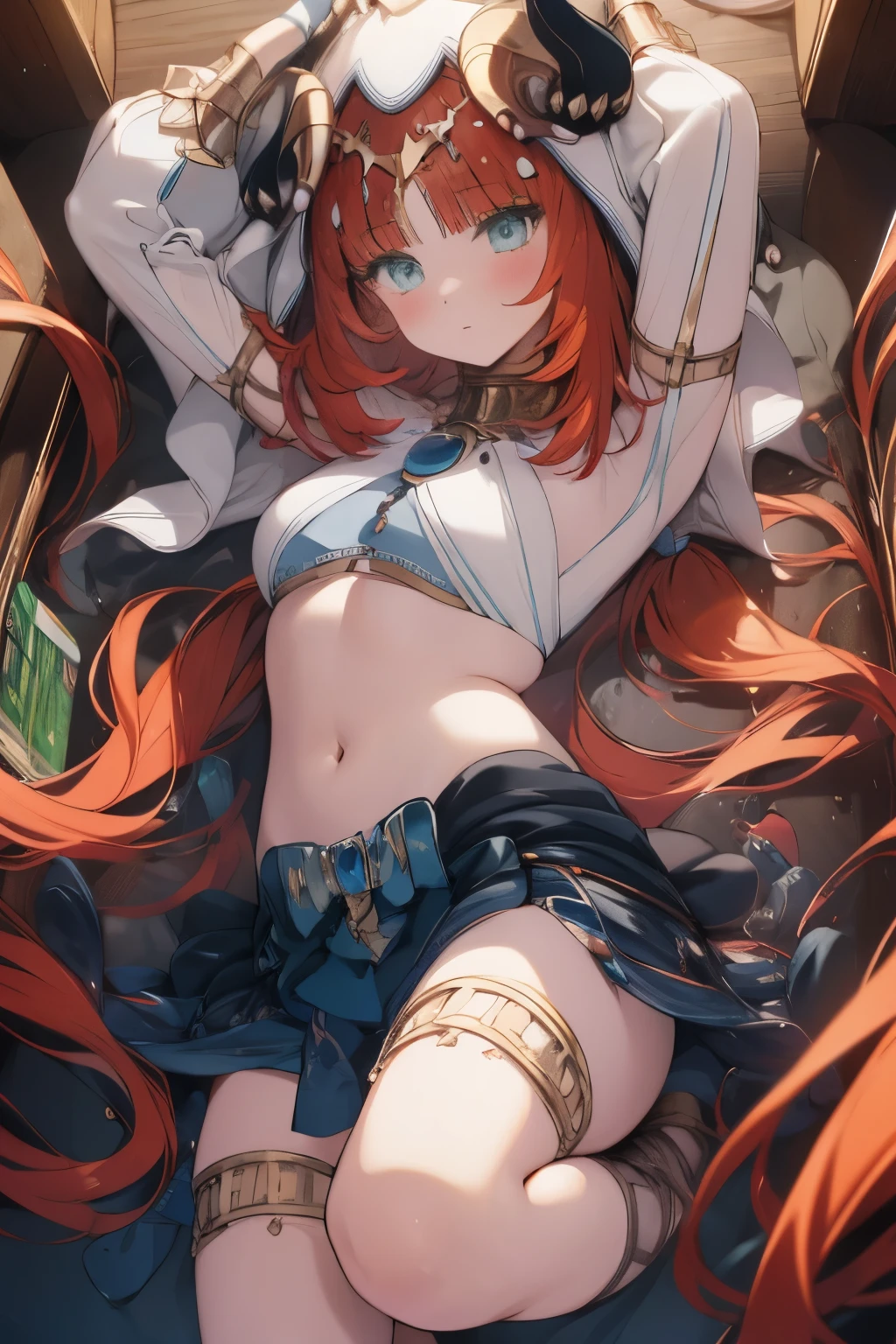 Asuka Langley。An illustration。girl。I&#39;m in heat。short hair。big breasts。side。pubic hair。nipple。exposed。fantasy。ancient europe。armor。hy。front。white skin。sitting。legs open。glaring at。