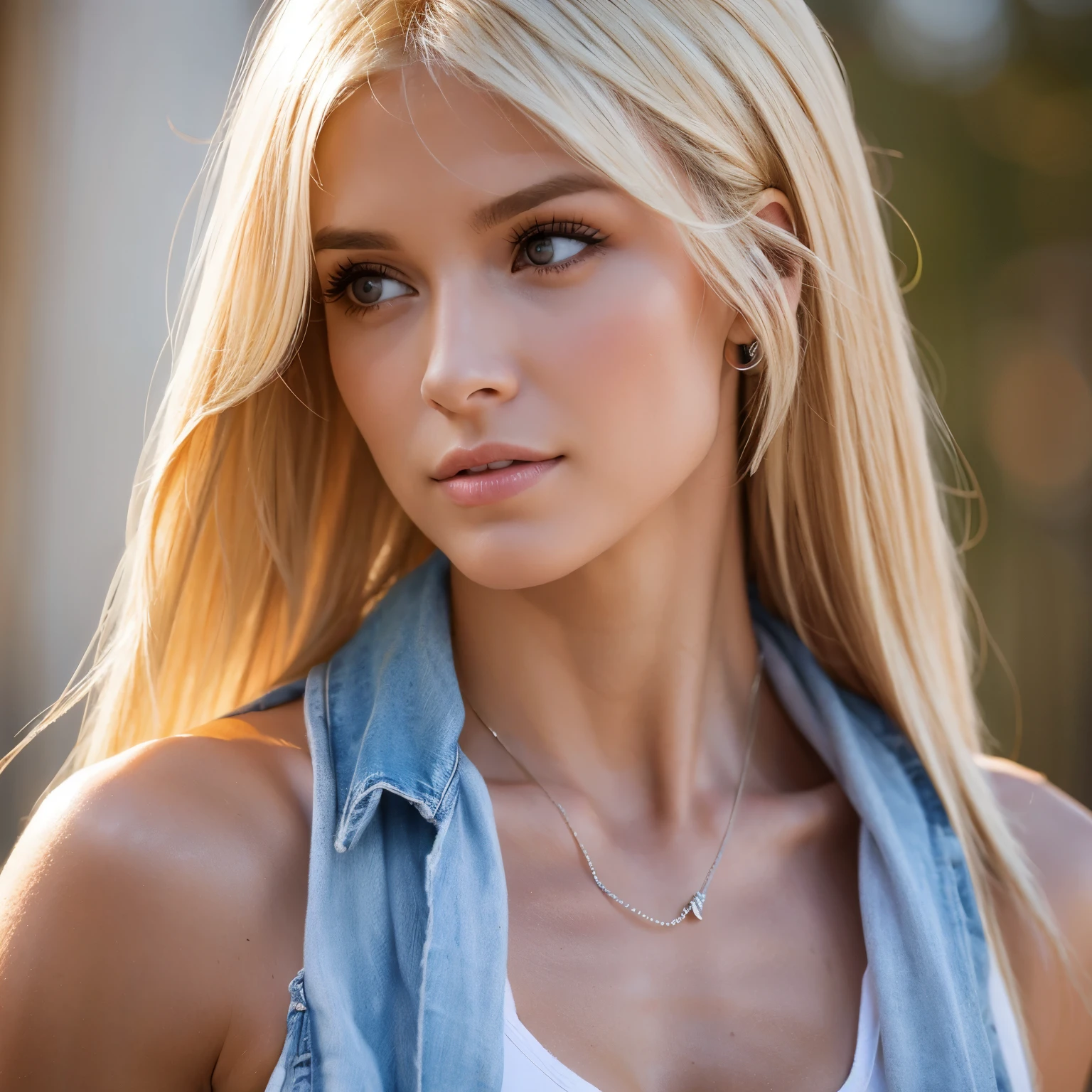 realistic,muscle, female, blonde hair