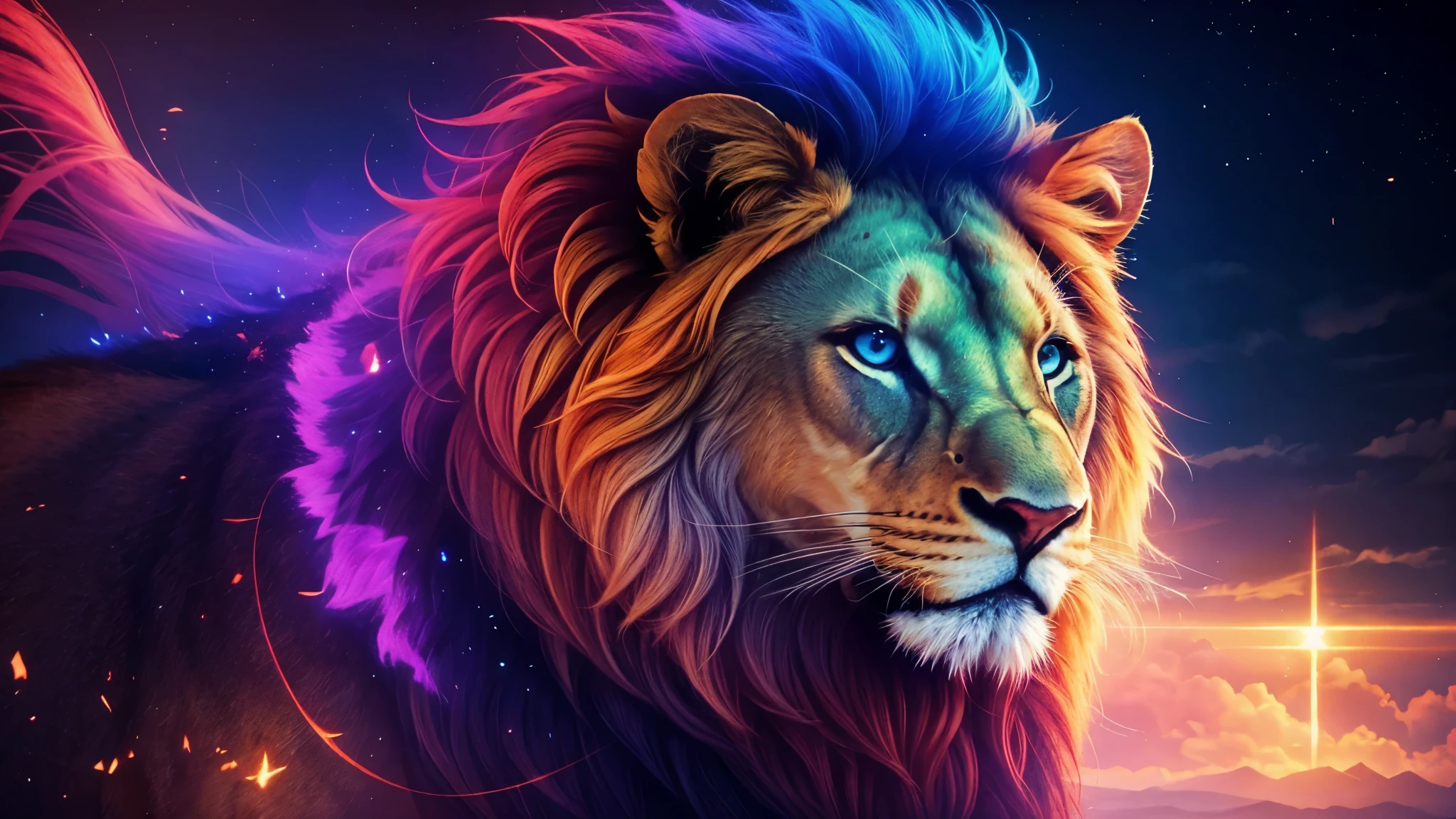 Lion, Divine Lion, naturais, Natureza, Natureza, Linda, renderizado, fotorrealista, UltraHD, 4k, texturasdetalhadas, thunders, sombras detalhadas, cores detalhadas, por do sol, sol se pondo, Sunset, Natureza Linda, Great Divine, por do sol, contraste detalhado, contraste realista, high resolution, cores detalhadas, fogo, eletricidade, divina criatura, 8k, Detailed Realistic, 16K, 8K, HD, contraste detalhado, contraste realista, high resolution, cores detalhadas, fogo, eletricidade, divina criatura, 8k, Detailed Realistic, Elegante,