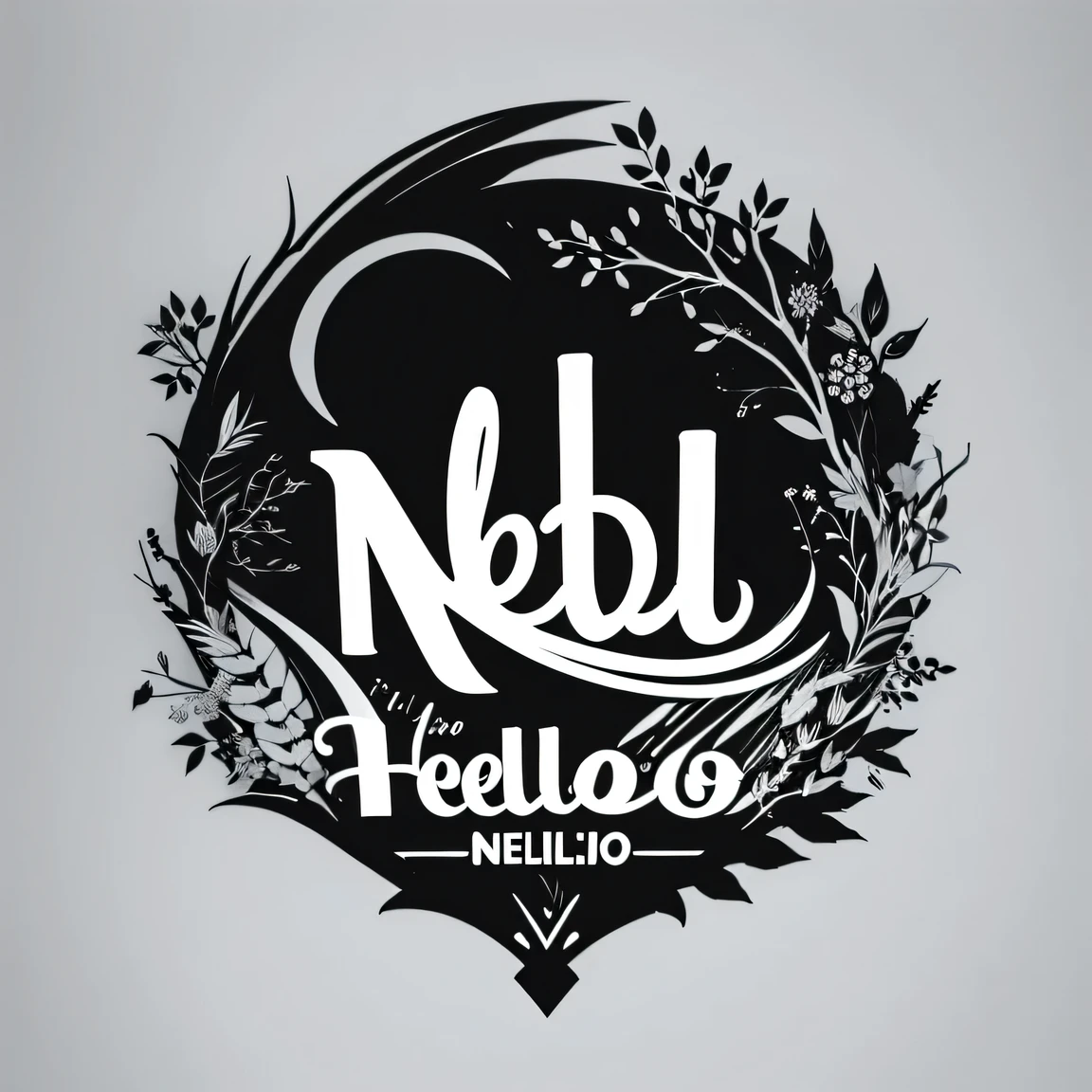 Pin design, forest font style, White background, dark text "hello"