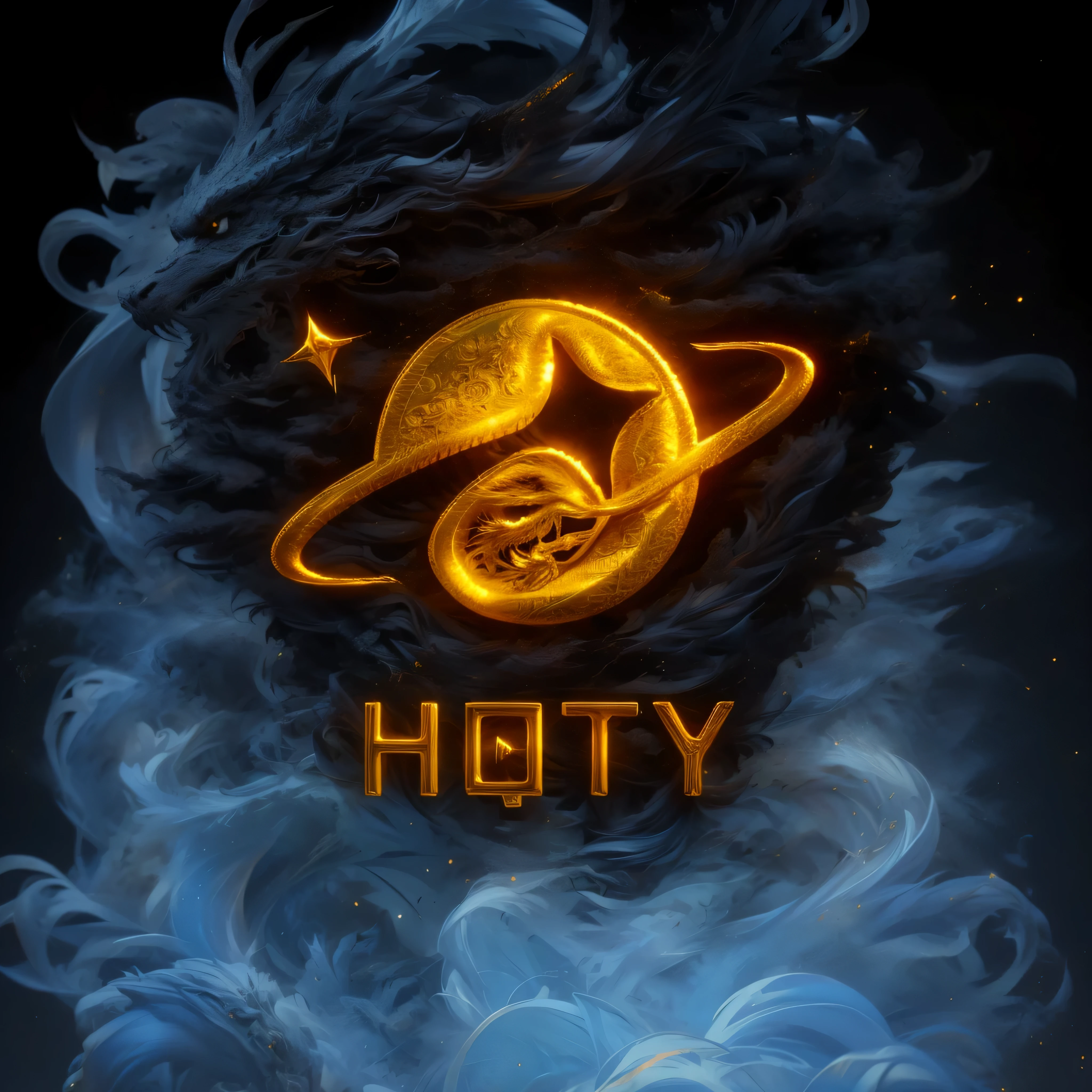 simple pure black background,masterpiece,best quality,super detailed,Shining golden dragon and phoenix pattern