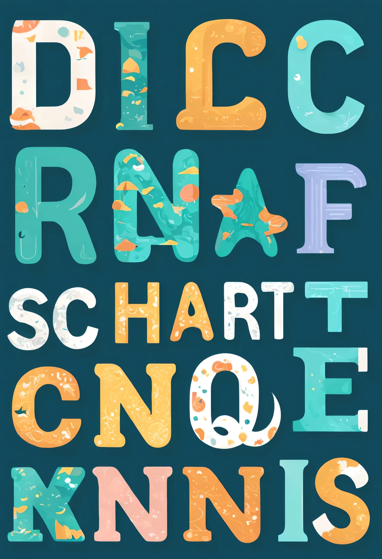 AI font design in SeaArt style, real letters, readable characters