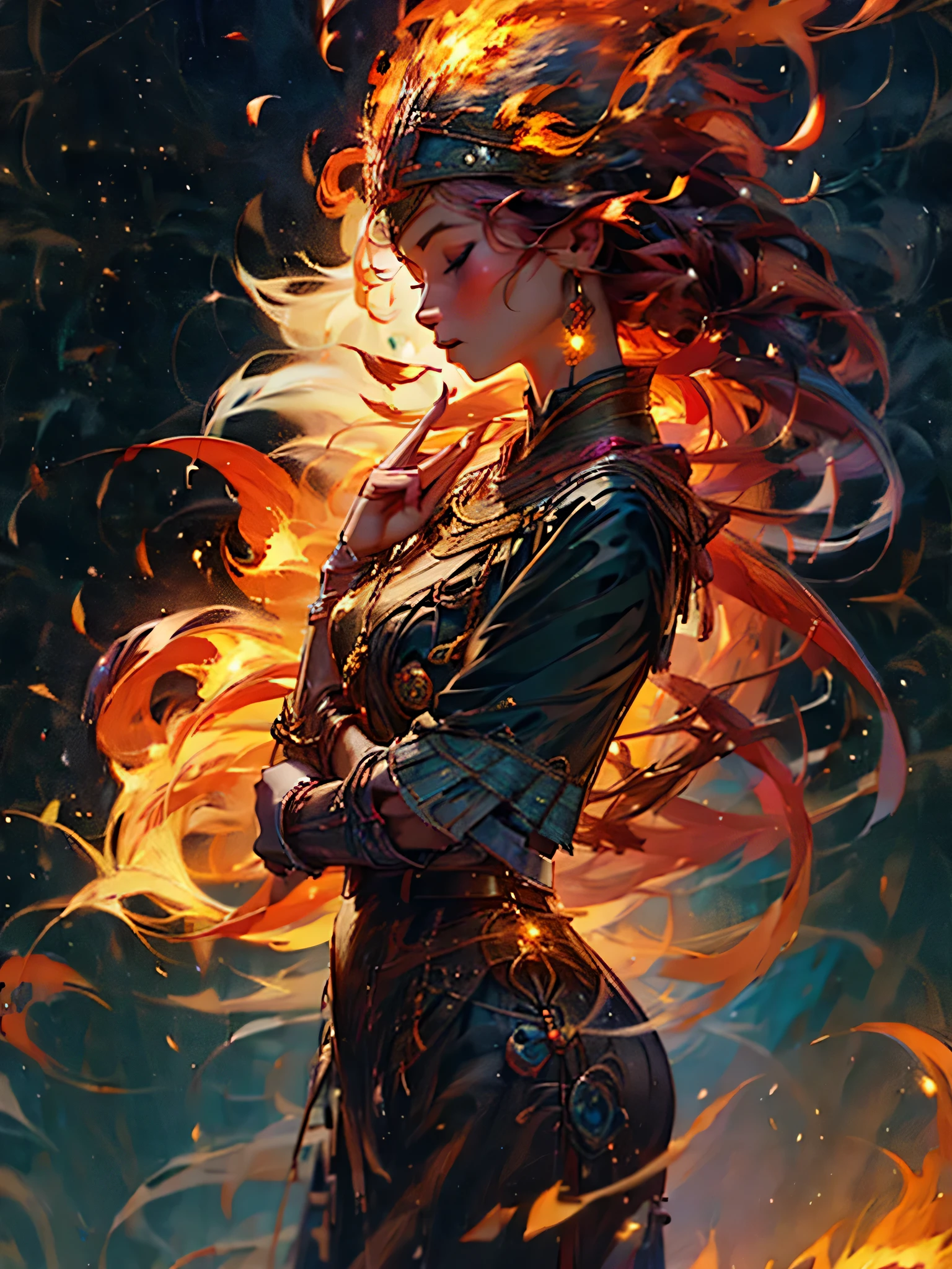 (masterpiece, highest quality:1.2), 1 girl, alone,Fire Spirit