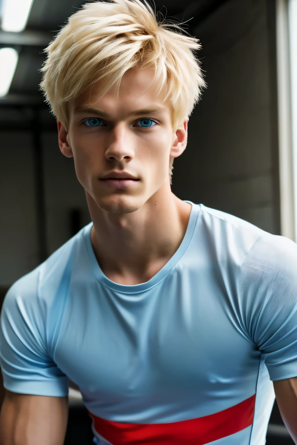 Ultra-realistic photo capture of a 22-year-old boy, showcasing a slim yet muscular physique. Sitting Serene on his vibrant red motocross bike, his blonde hair shines under the sunlight, contrasting with his piercing light blue eyes. His serious expression exudes focus and determination as he waits by the track, ready to jump into action.

(ultra-realistic:1.1), (boy:1.1), (slim but muscular:1.1), (22 years old:1.1), (blond hair:1.2), (light blue eyes:1.2), (serious expression:1