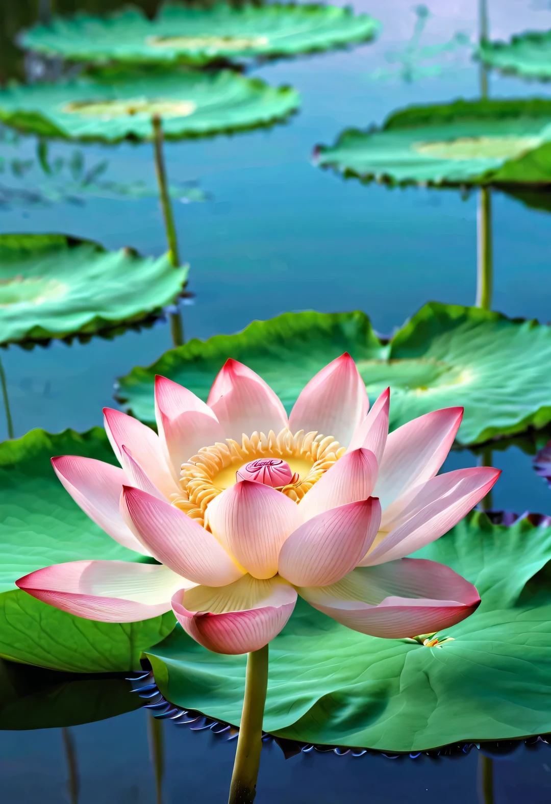 heart is pure, Pink lotuses bloom everywhere,Present an illusion.,HD
