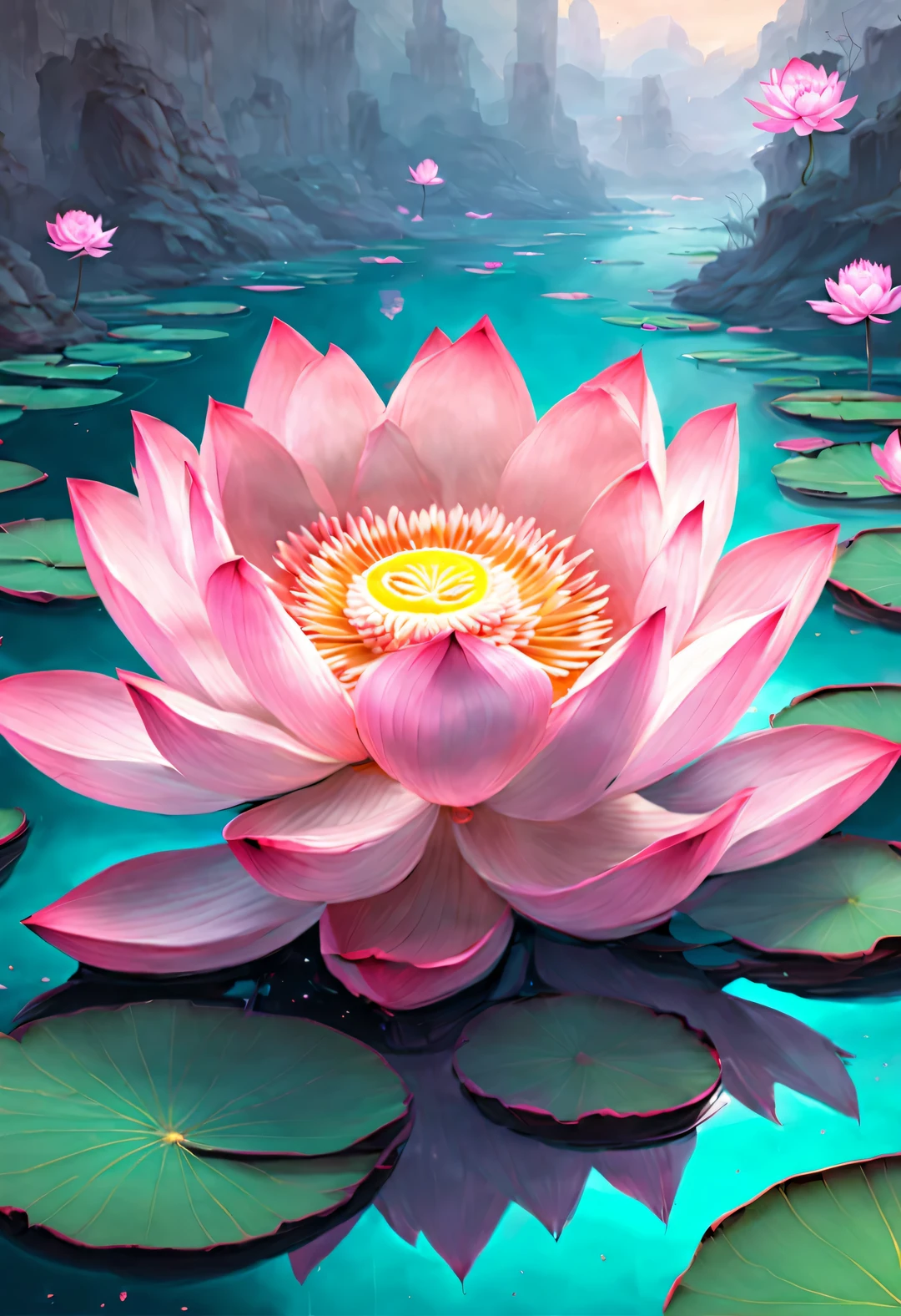 heart is pure, Pink lotuses bloom everywhere,Present an illusion.,HD
