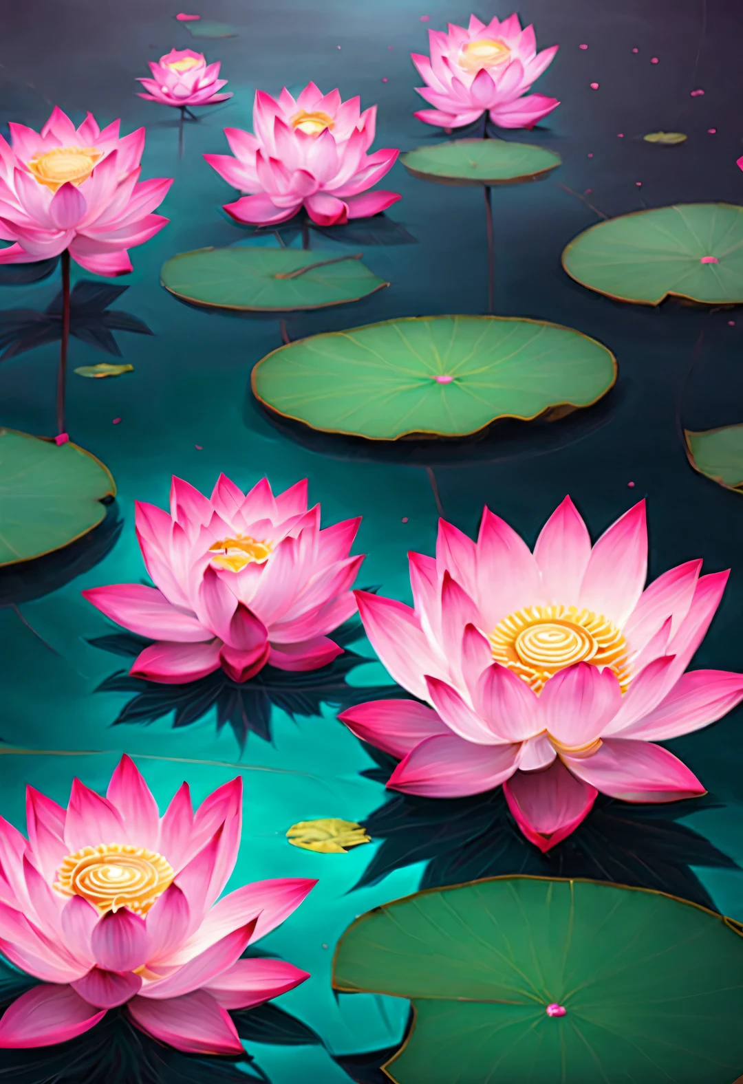 heart is pure, Pink lotuses bloom everywhere,Present an illusion.,HD