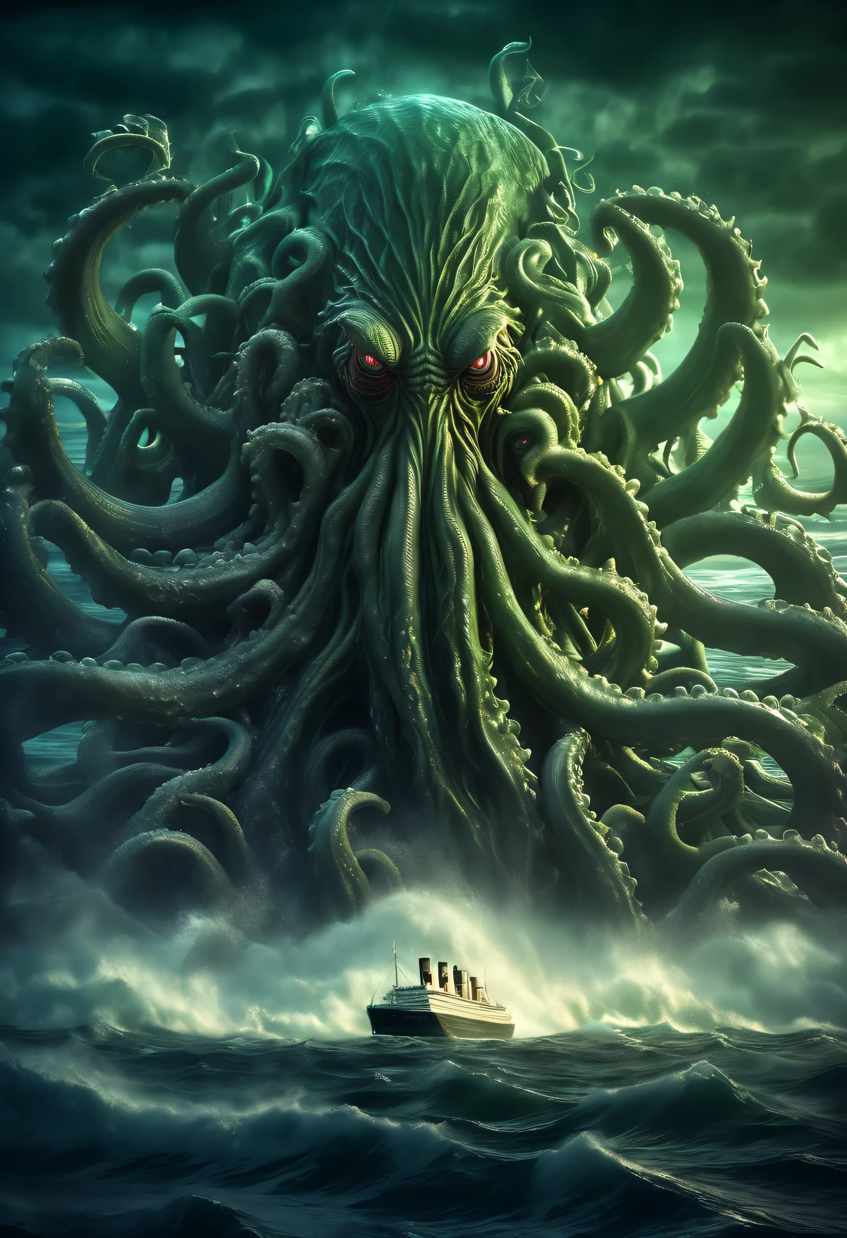 surreal art,Year_sacred_beast, cthulhu,far-reaching,no_human,ocean liner,cinematic lighting,strong contrast,Advanced level of detail,highest quality,masterpiece,
Very high resolution details, photograph&#39;s, Realism pursued to the extreme, fine texture, incredibly lifelike,